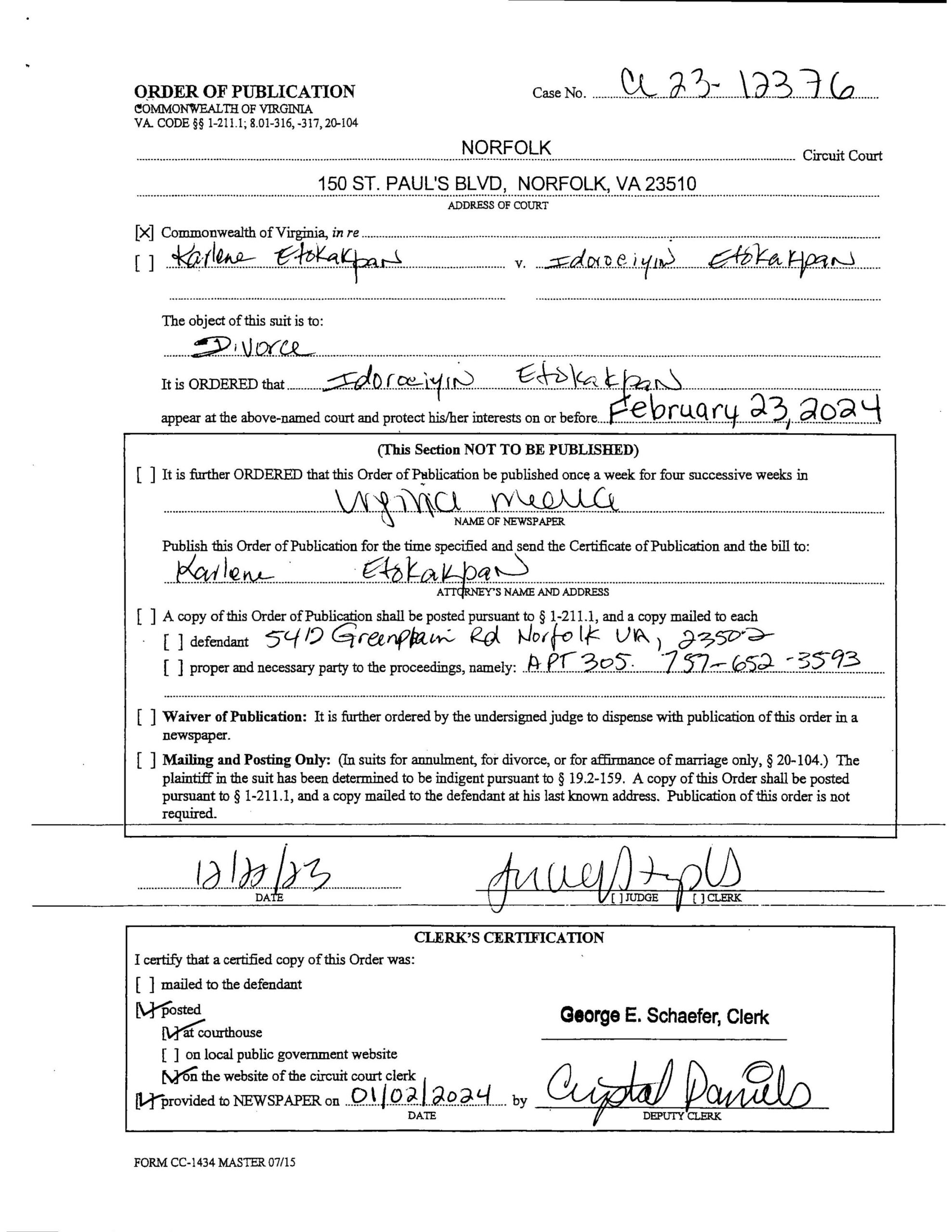 CL23-12376 ORDER OF PUBLICATION