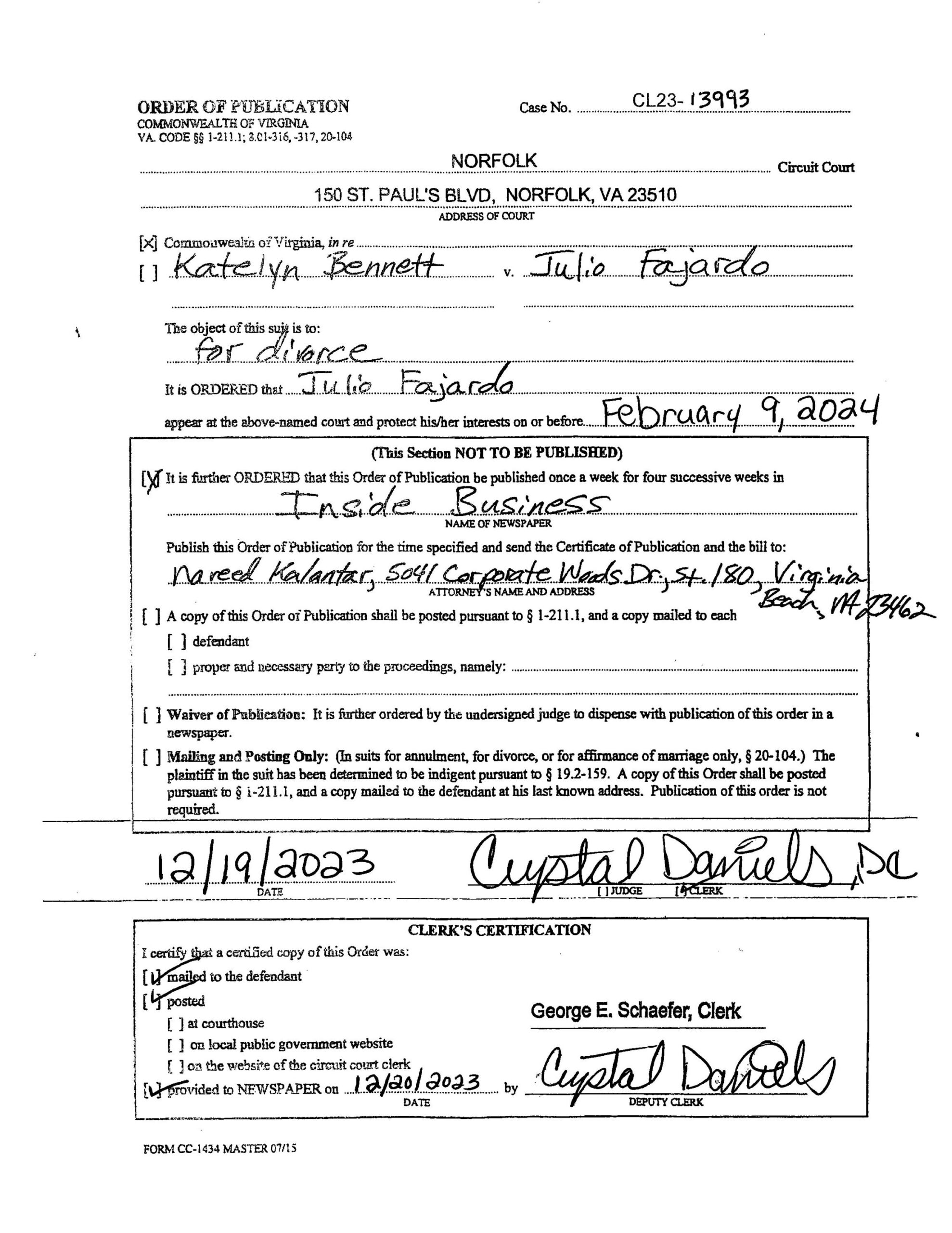 CL23-13993 ORDER OF PUBLICATION