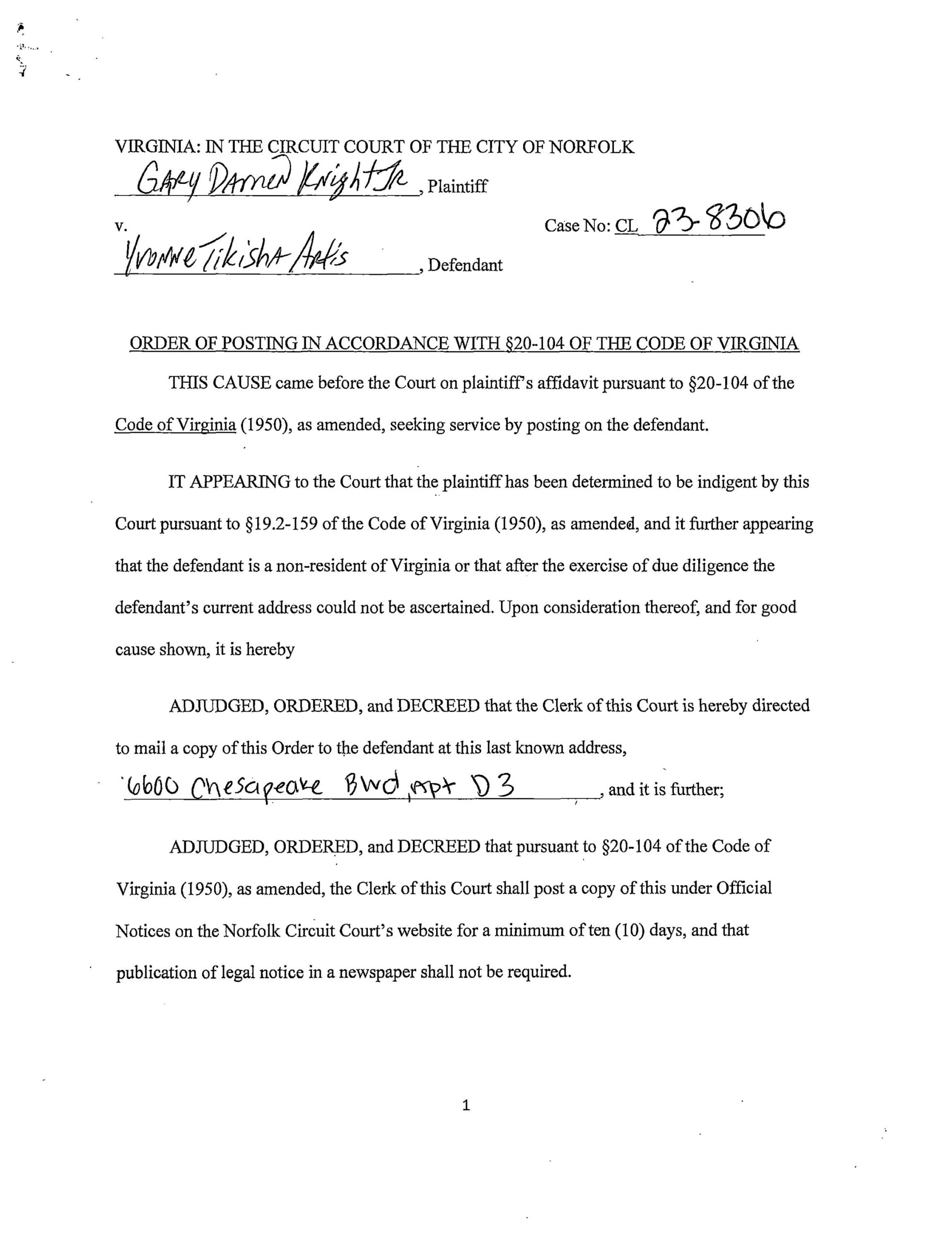 Order of Posting CL 23-8306