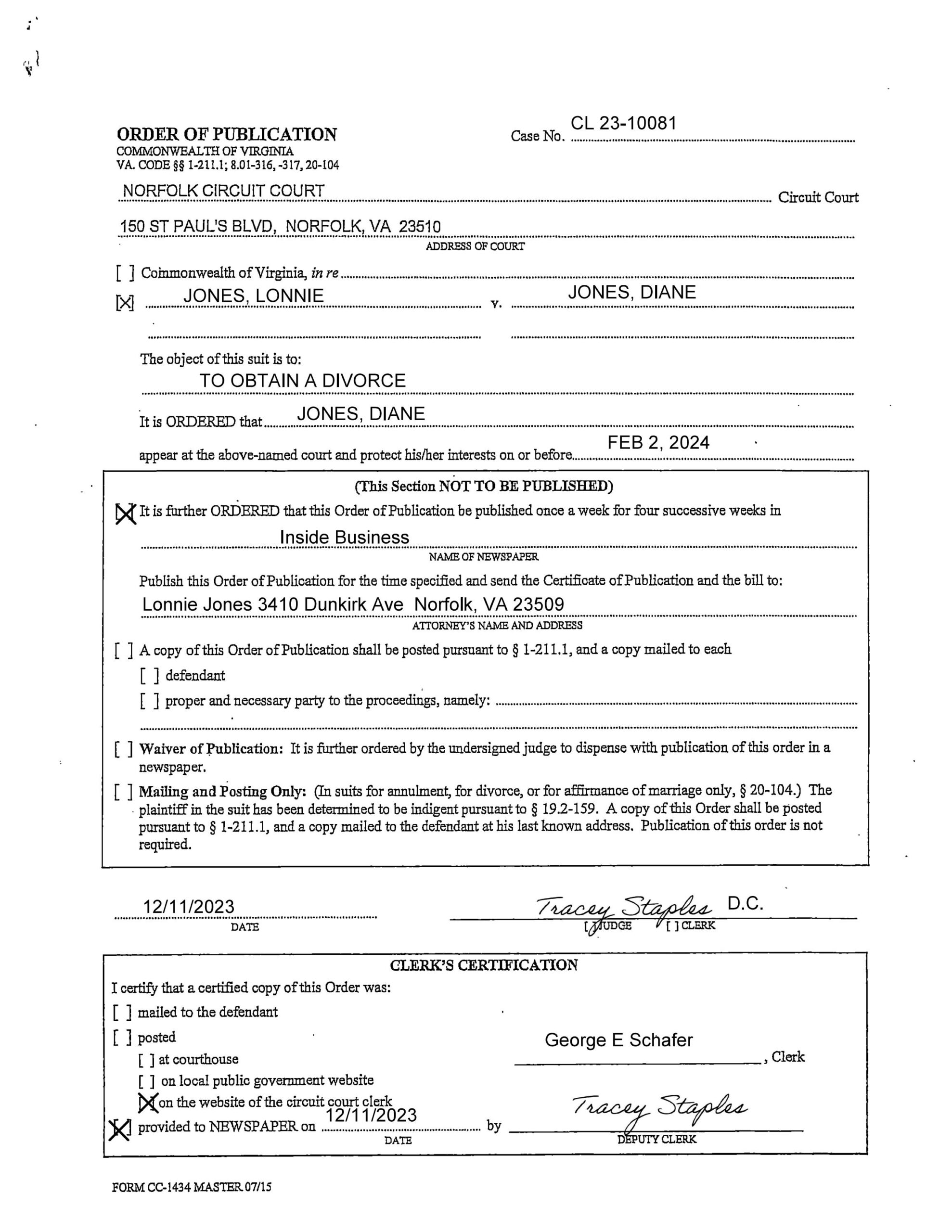 CL 23-10081 Order of Publication