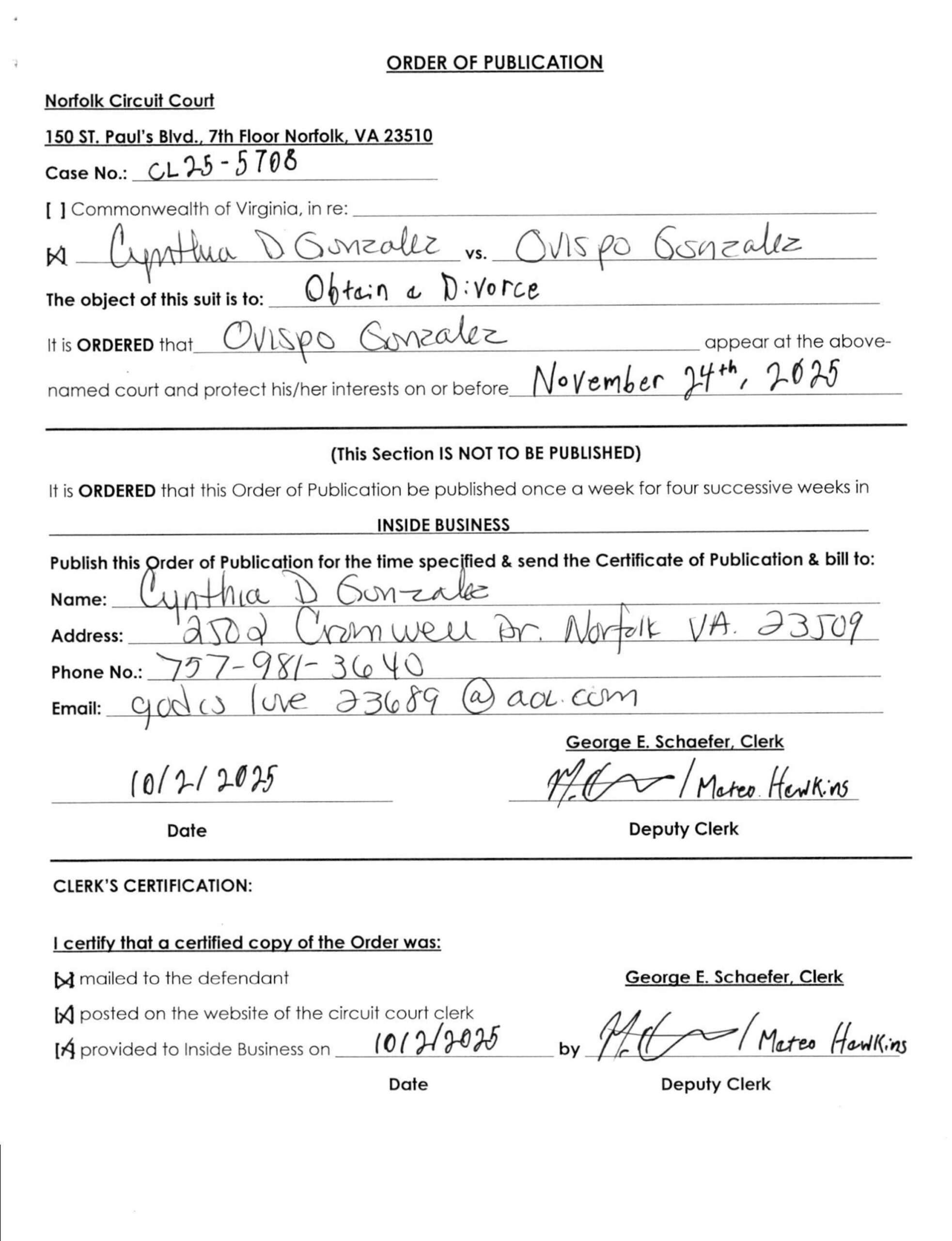 CL25-5708 Order of Publication