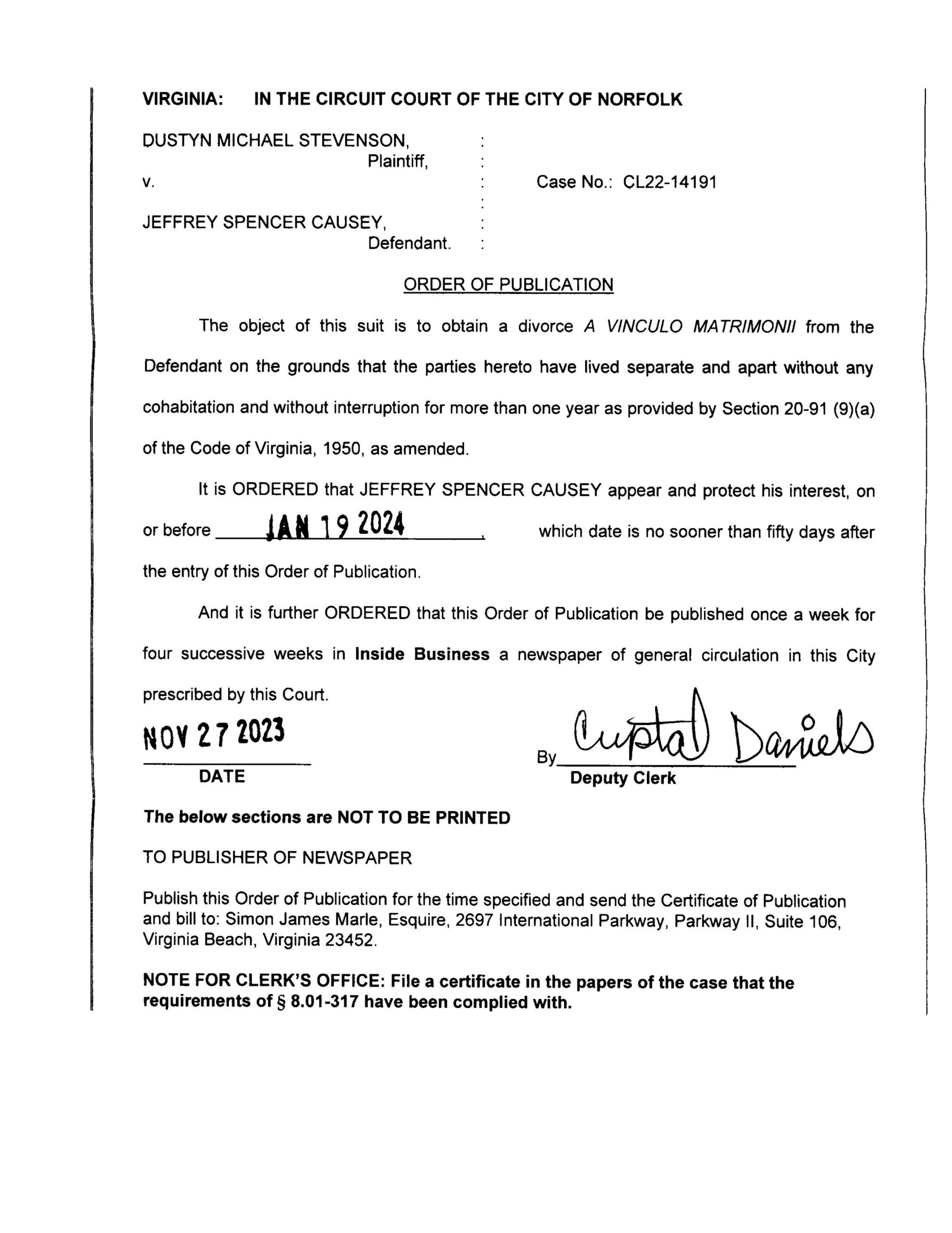 CL22-14191 ORDER OF PUBLICATION