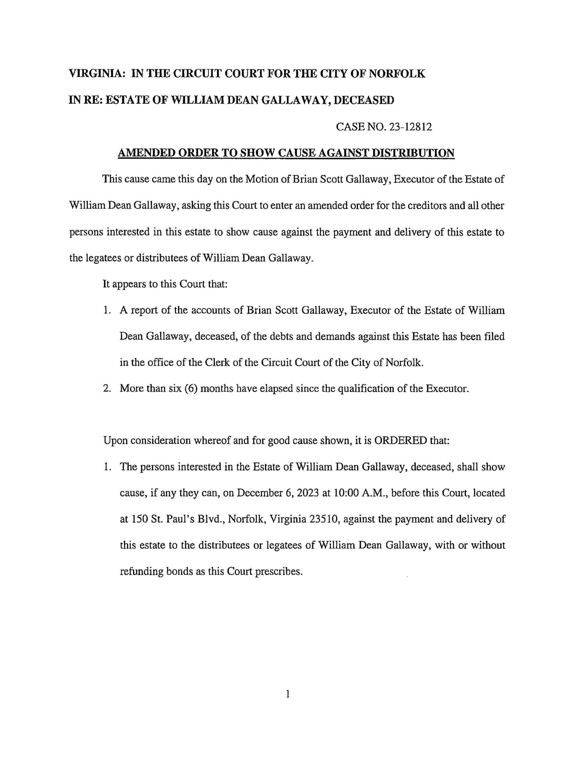 CL23-12812 ORDER OF PUBLICATION