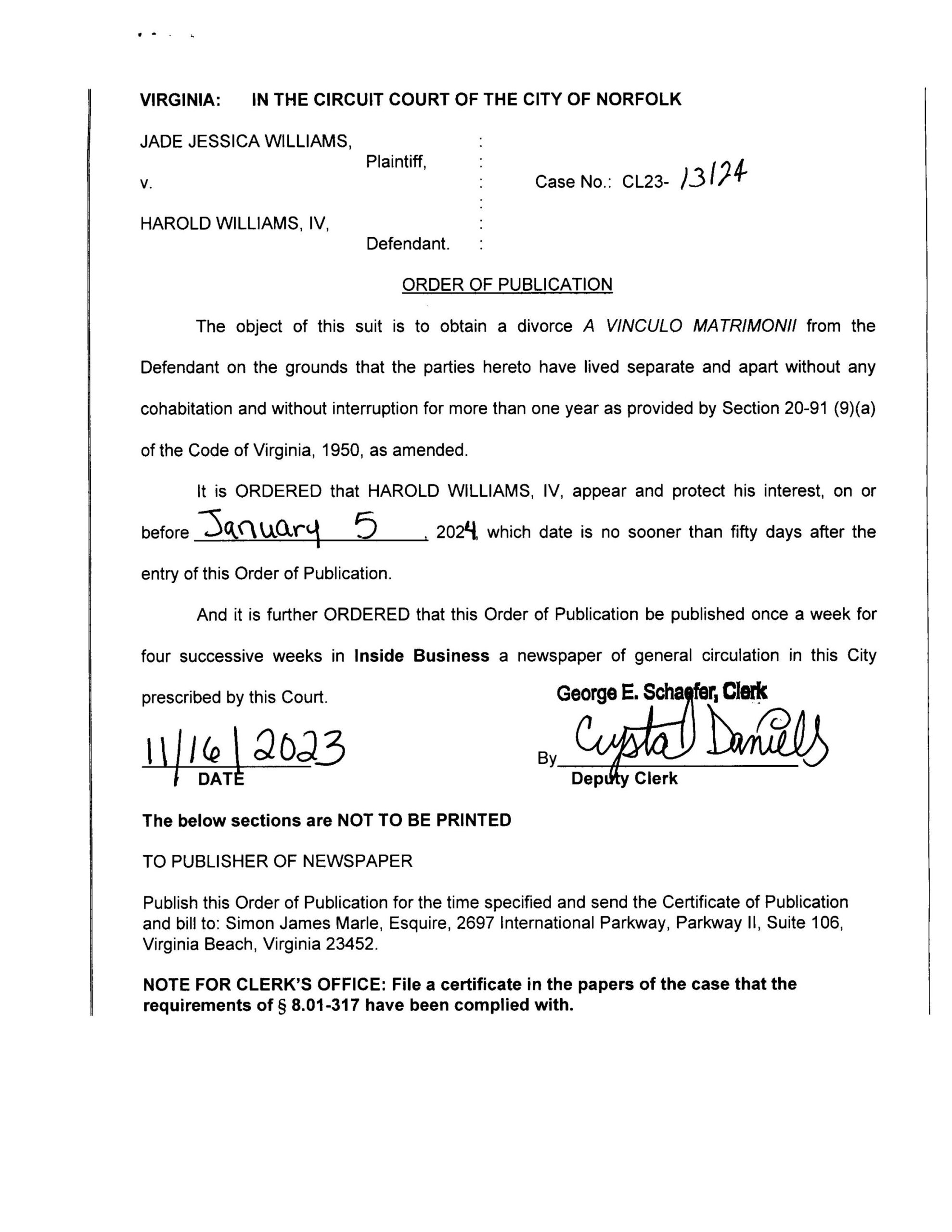 CL23-13124 ORDER OF PUBLICATION