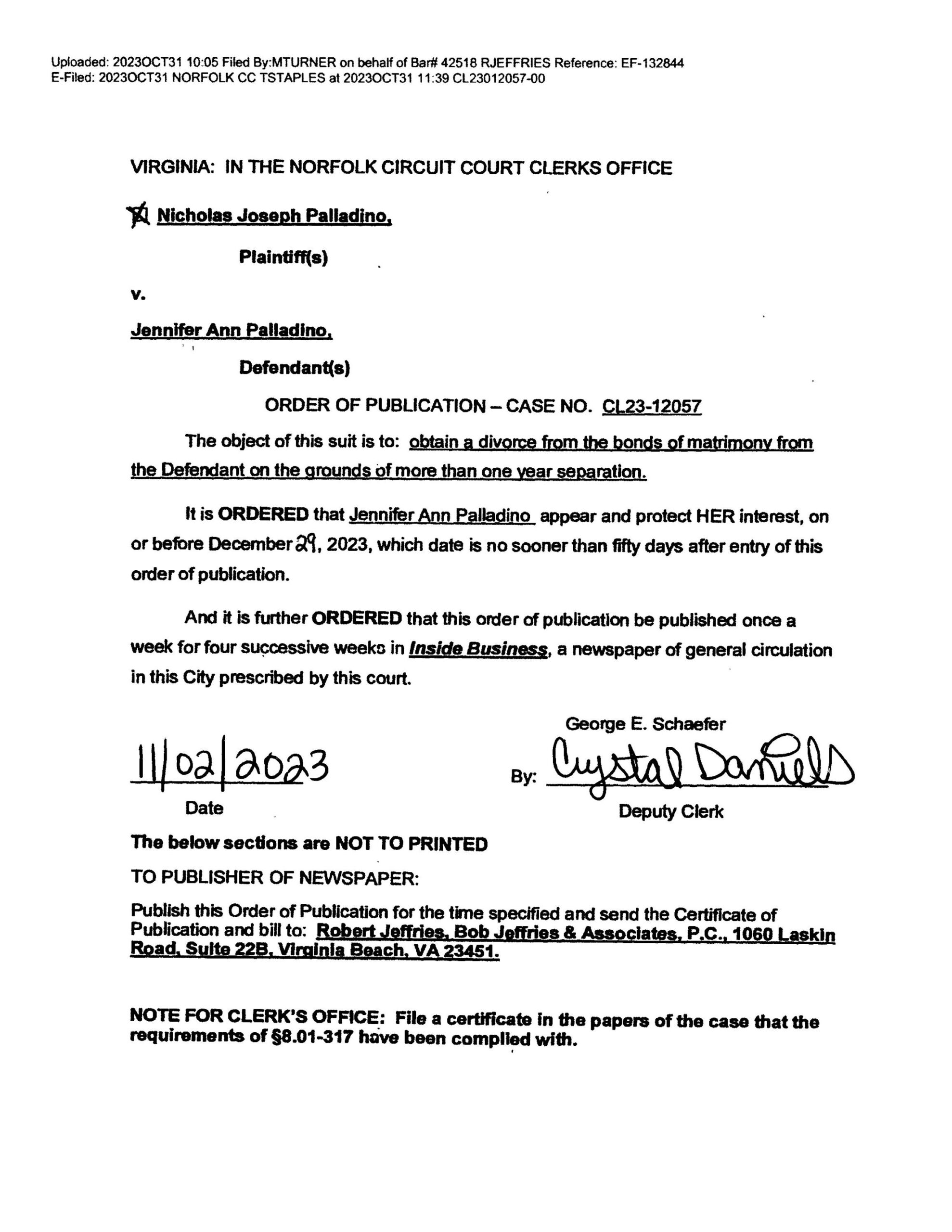 CL 23-12057 Order of Publication