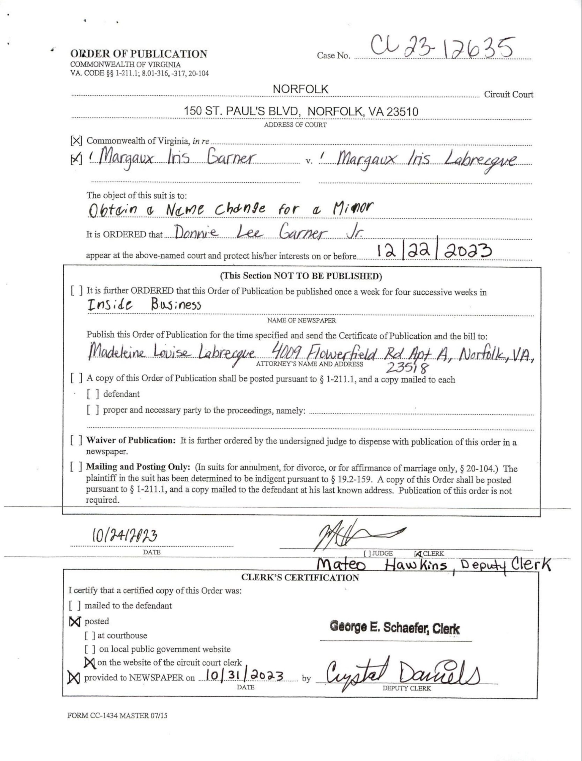 CL23-12635 ORDER OF PUBLICATION