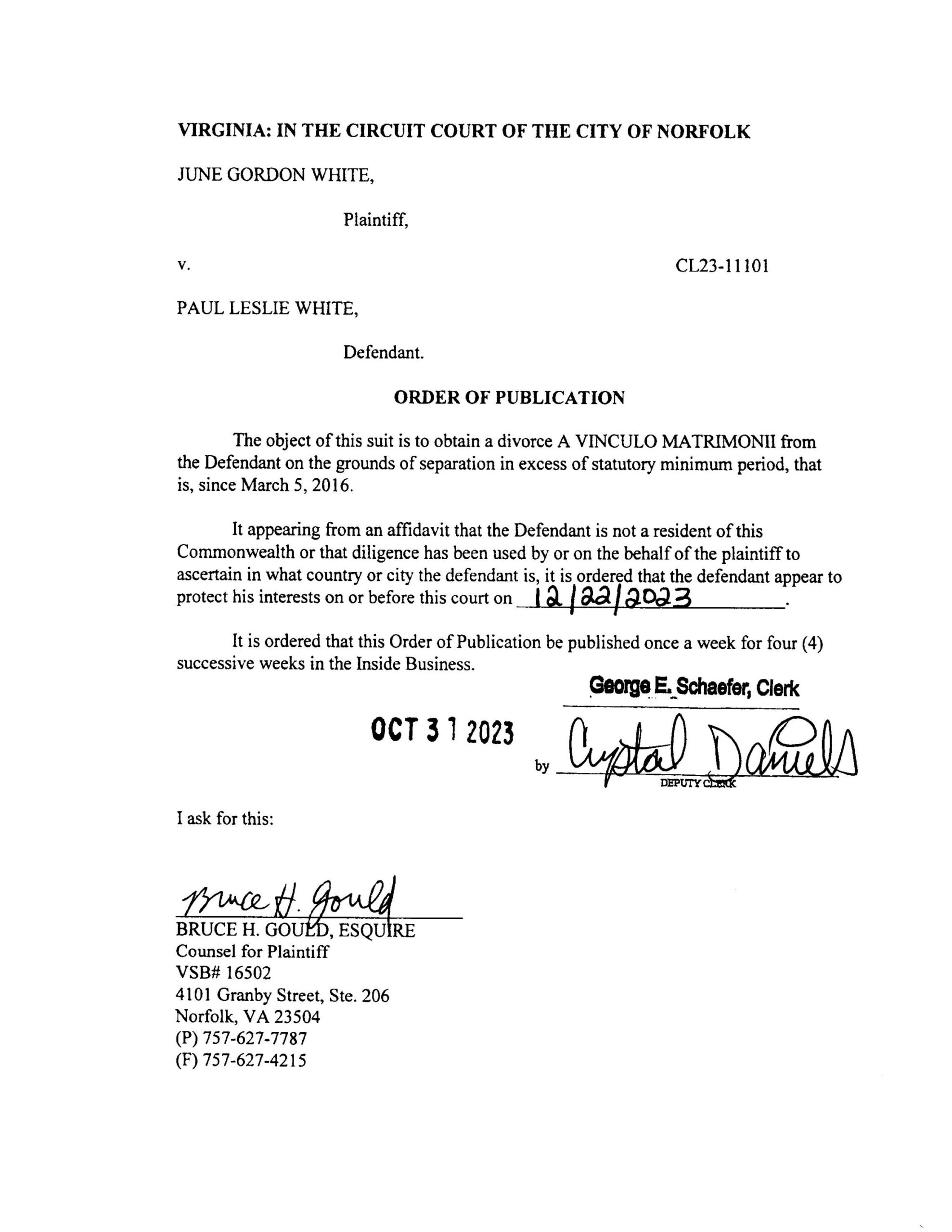 CL23-11101 ORDER OF PUBLICATION