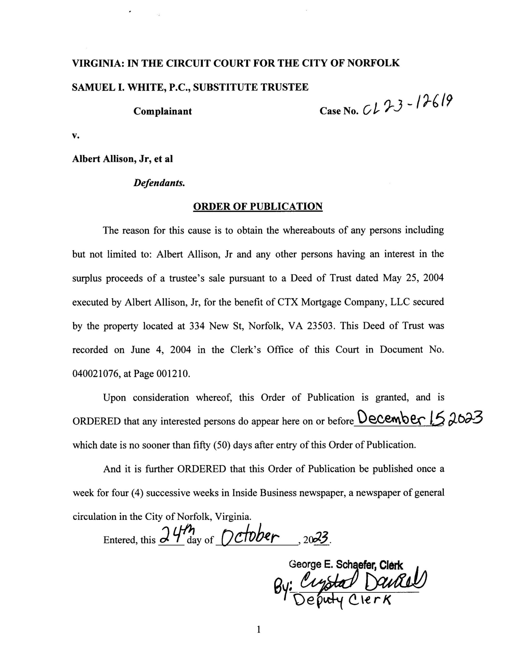 CL23-12619 ORDER OF PUBLICATION