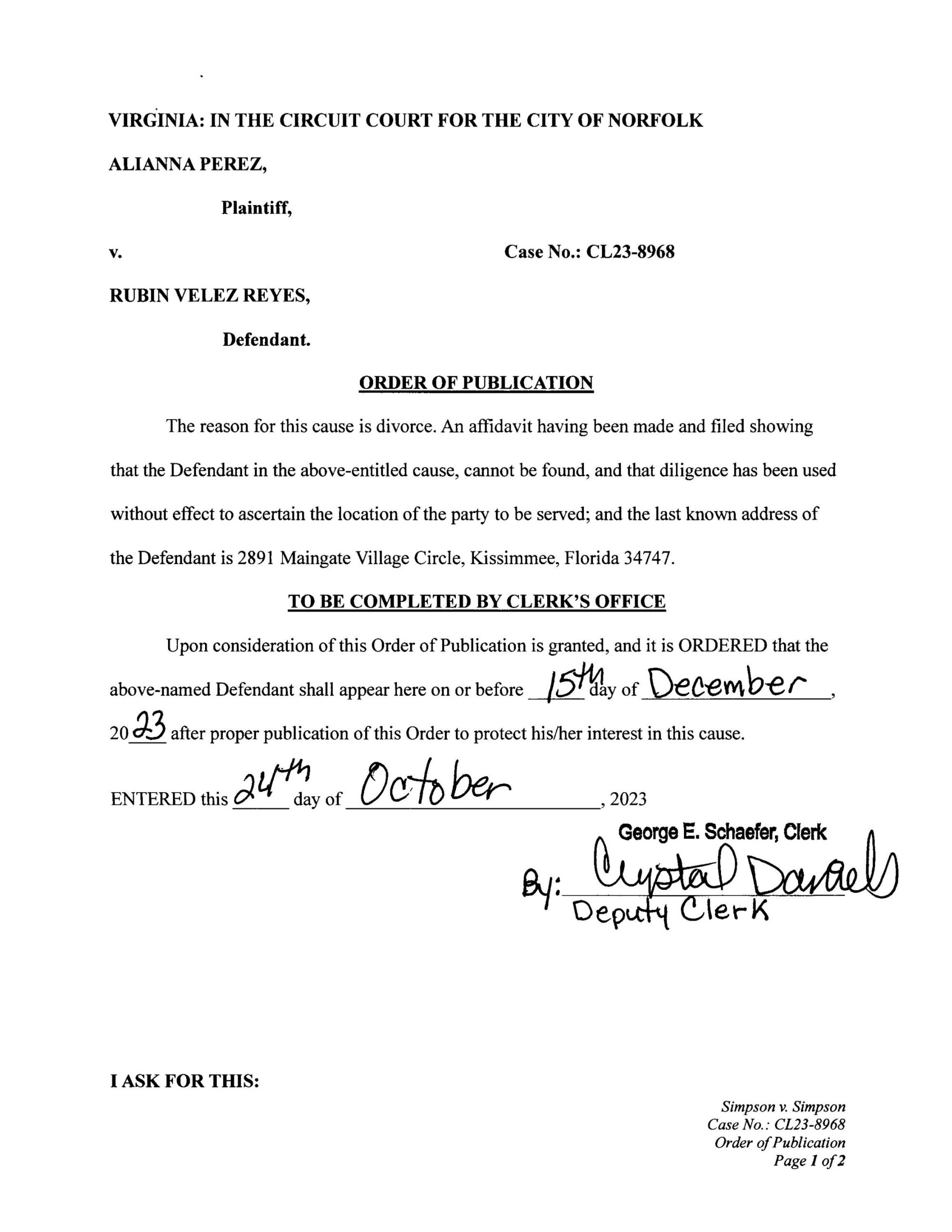 CL23-8968 ORDER OF PUBLICATION