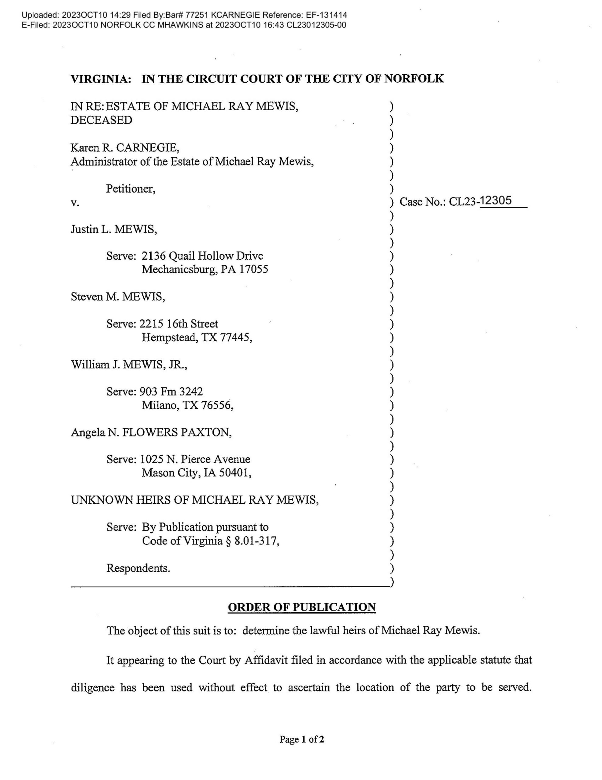 CL23-12305 ORDER OF PUBLICATION