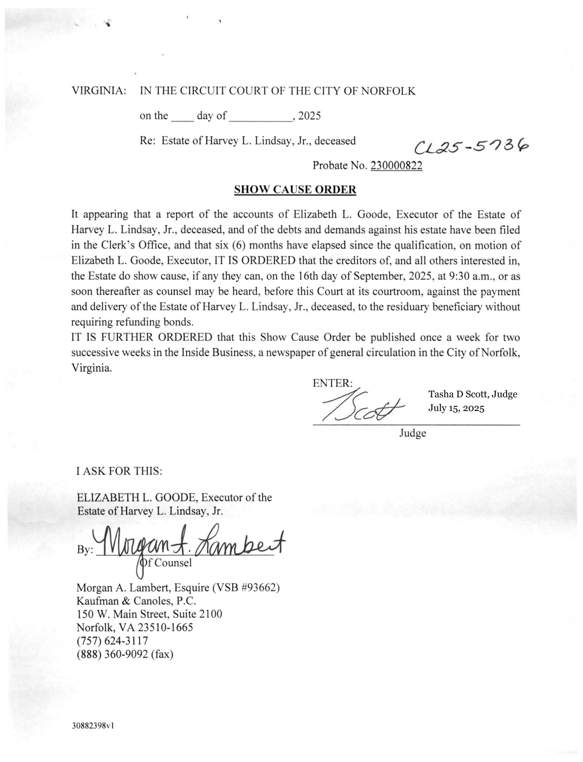 CL25-5736 Show Cause Order