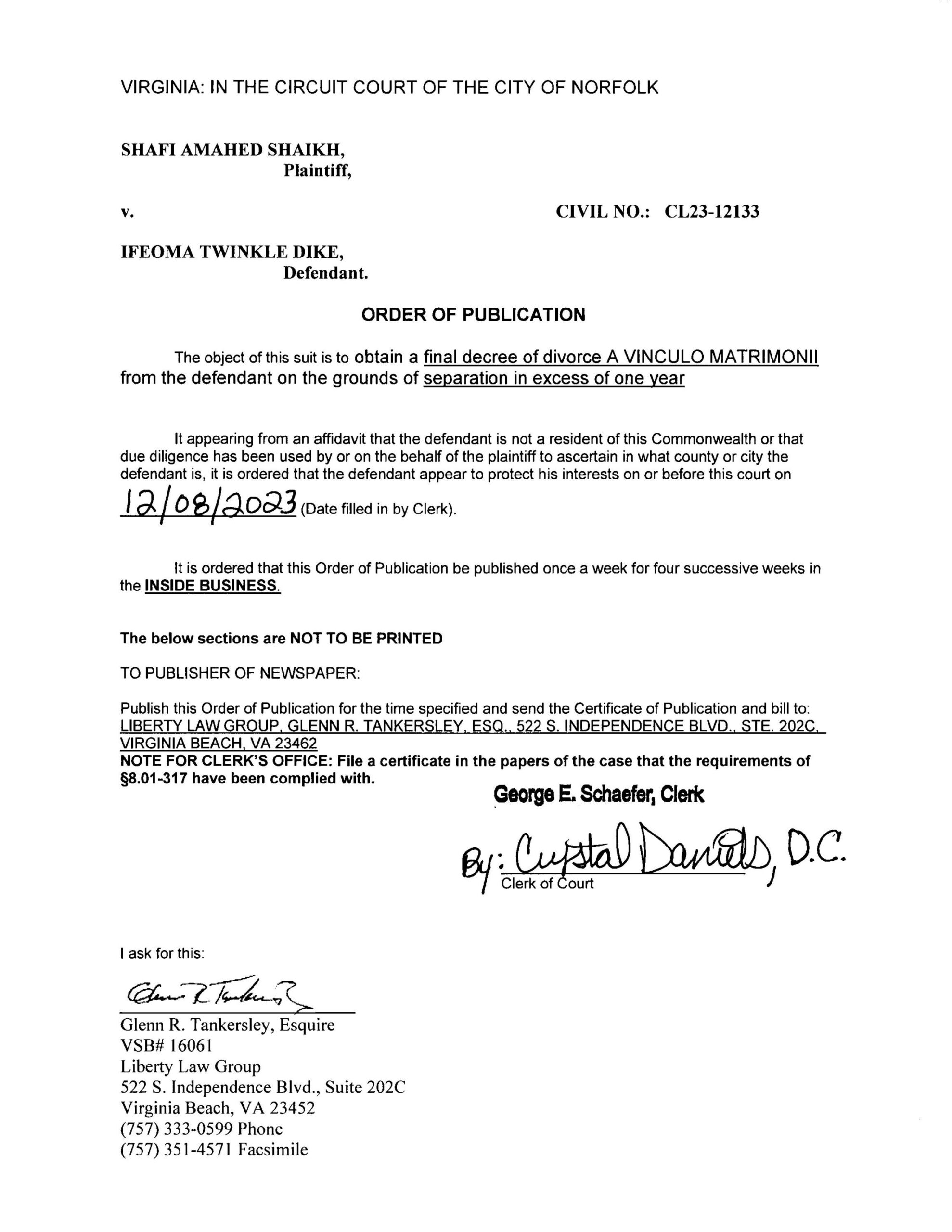 CL23-12133 ORDER OF PUBLICATION