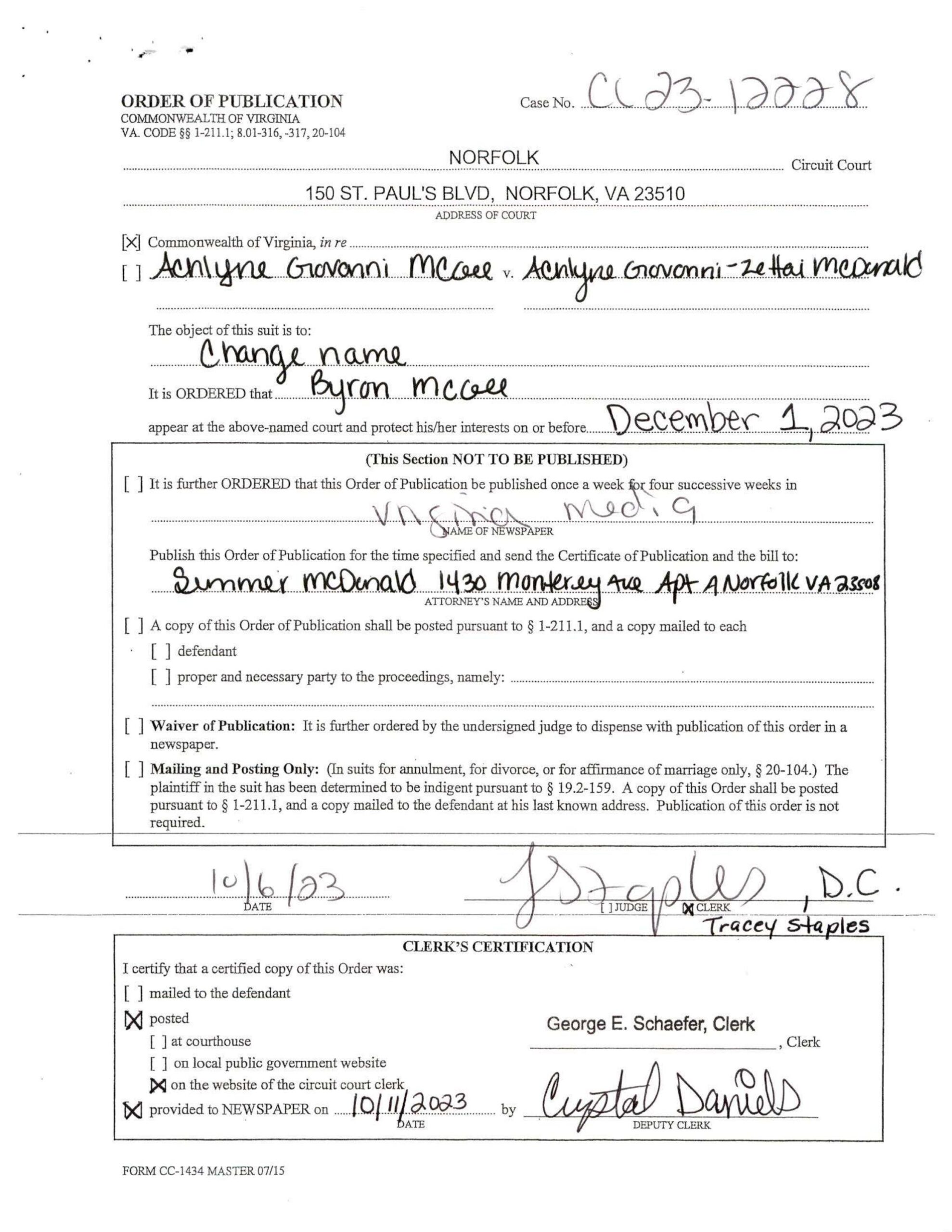 CL23-12228 ORDER OF PUBLICATION