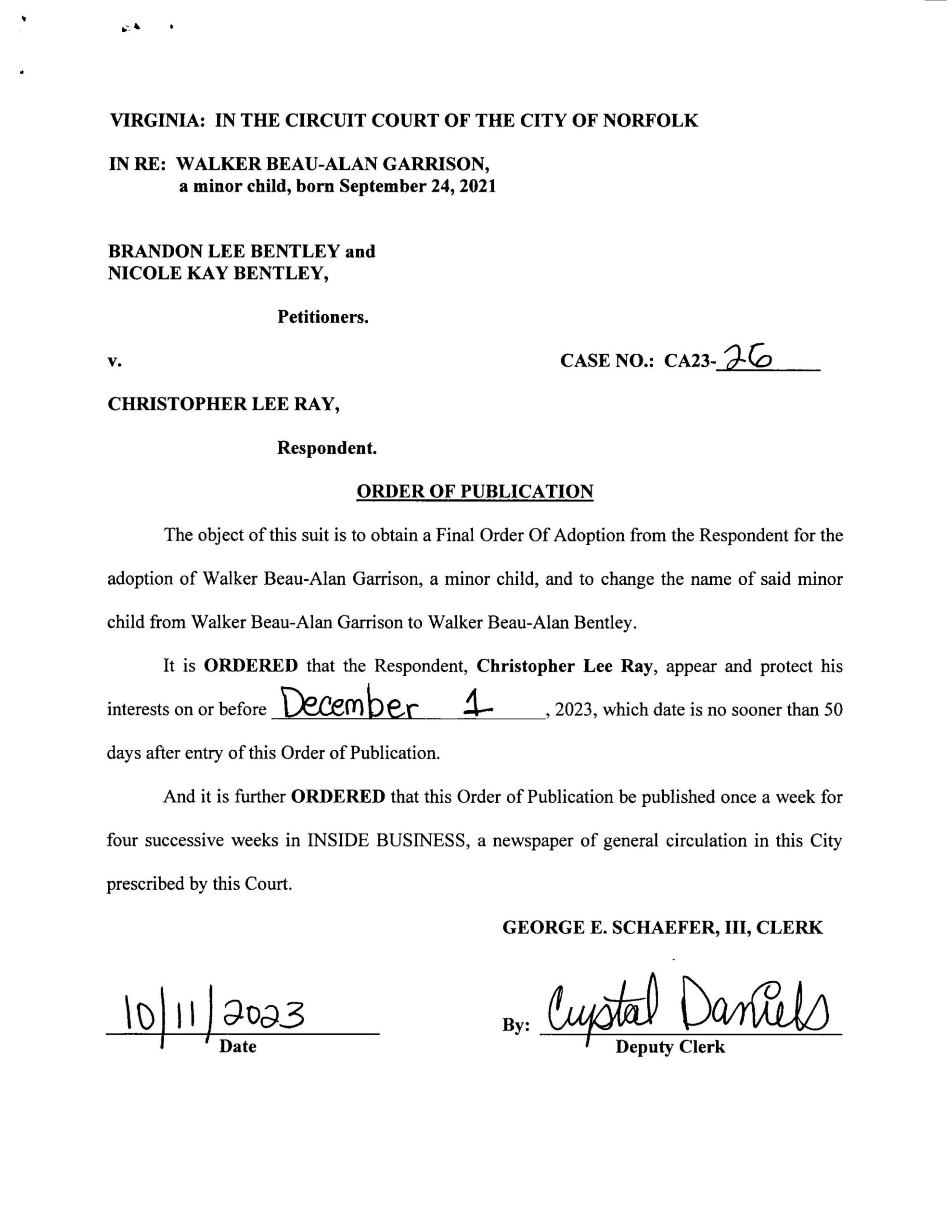 CA23-26 ORDER OF PUBLICATION