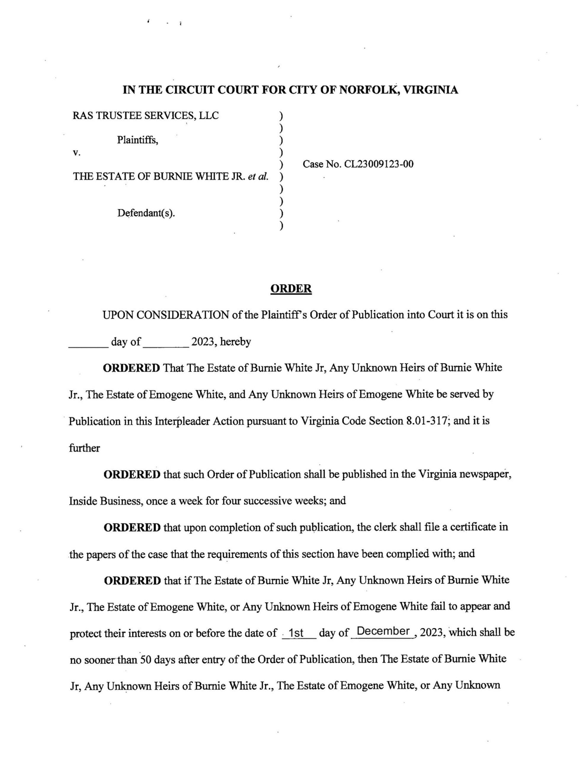 CL23-9123 ORDER OF PUBLICATION