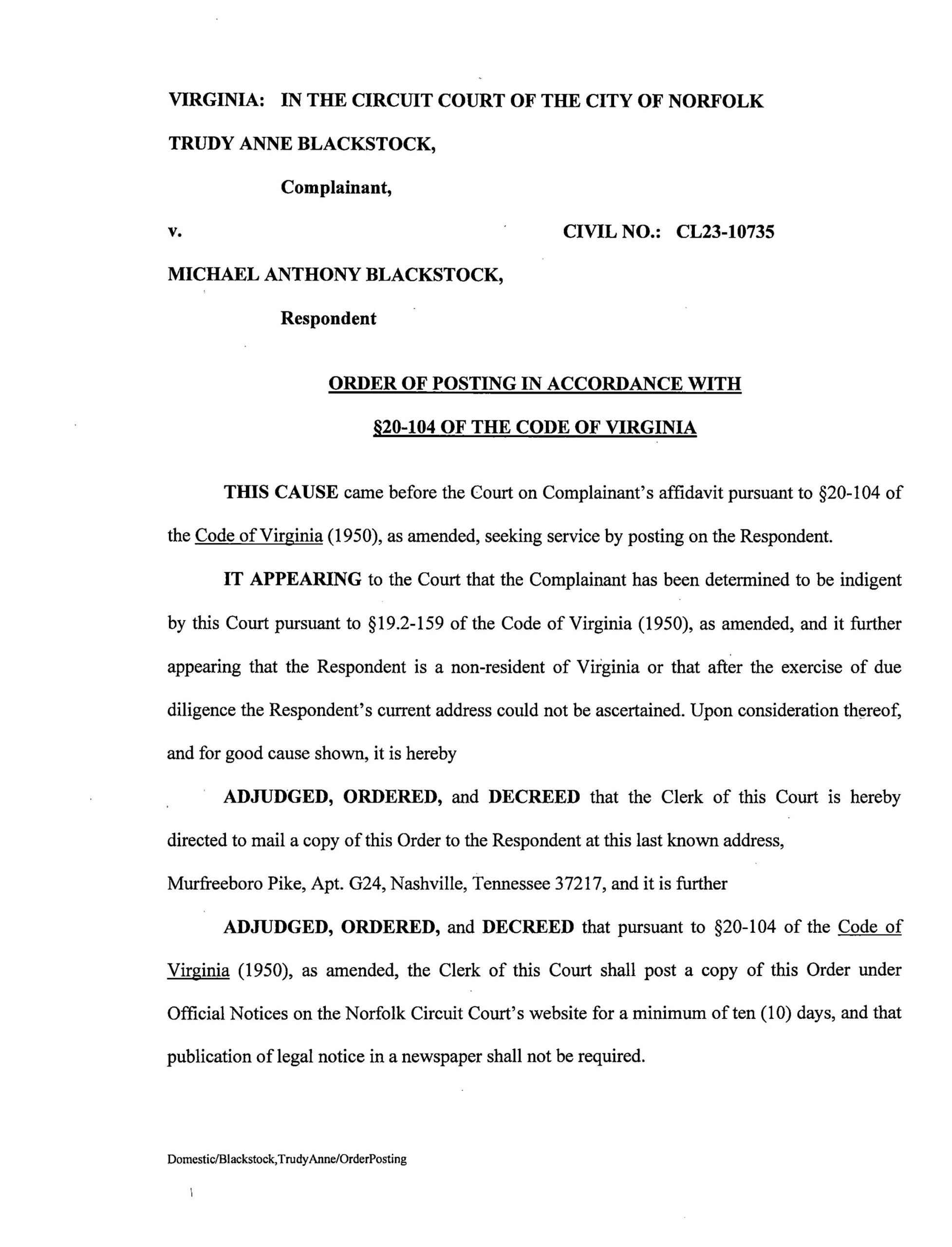 CL 23-10735 Order of Posting