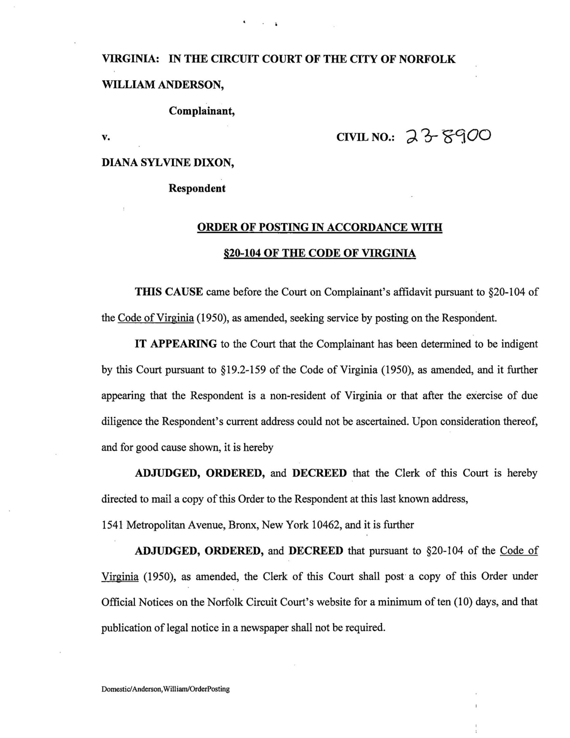CL23-8900 ORDER OF POSTING