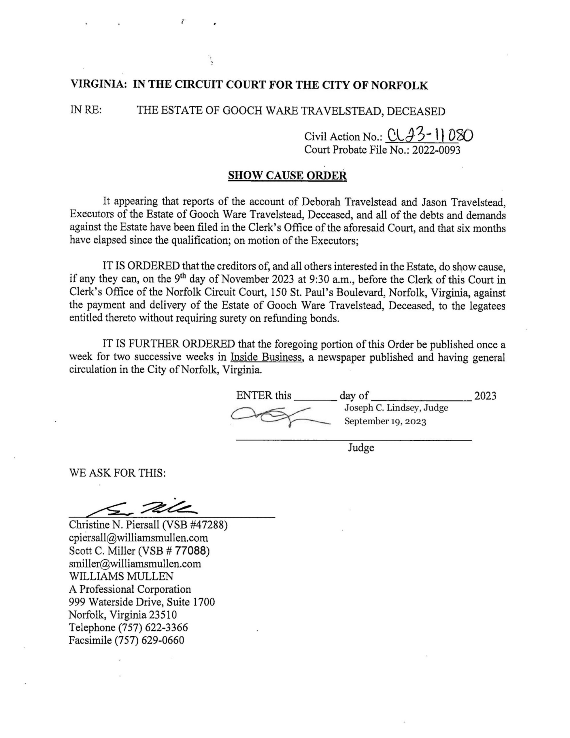 CL23-11080 ORDER OF PUBLICATION