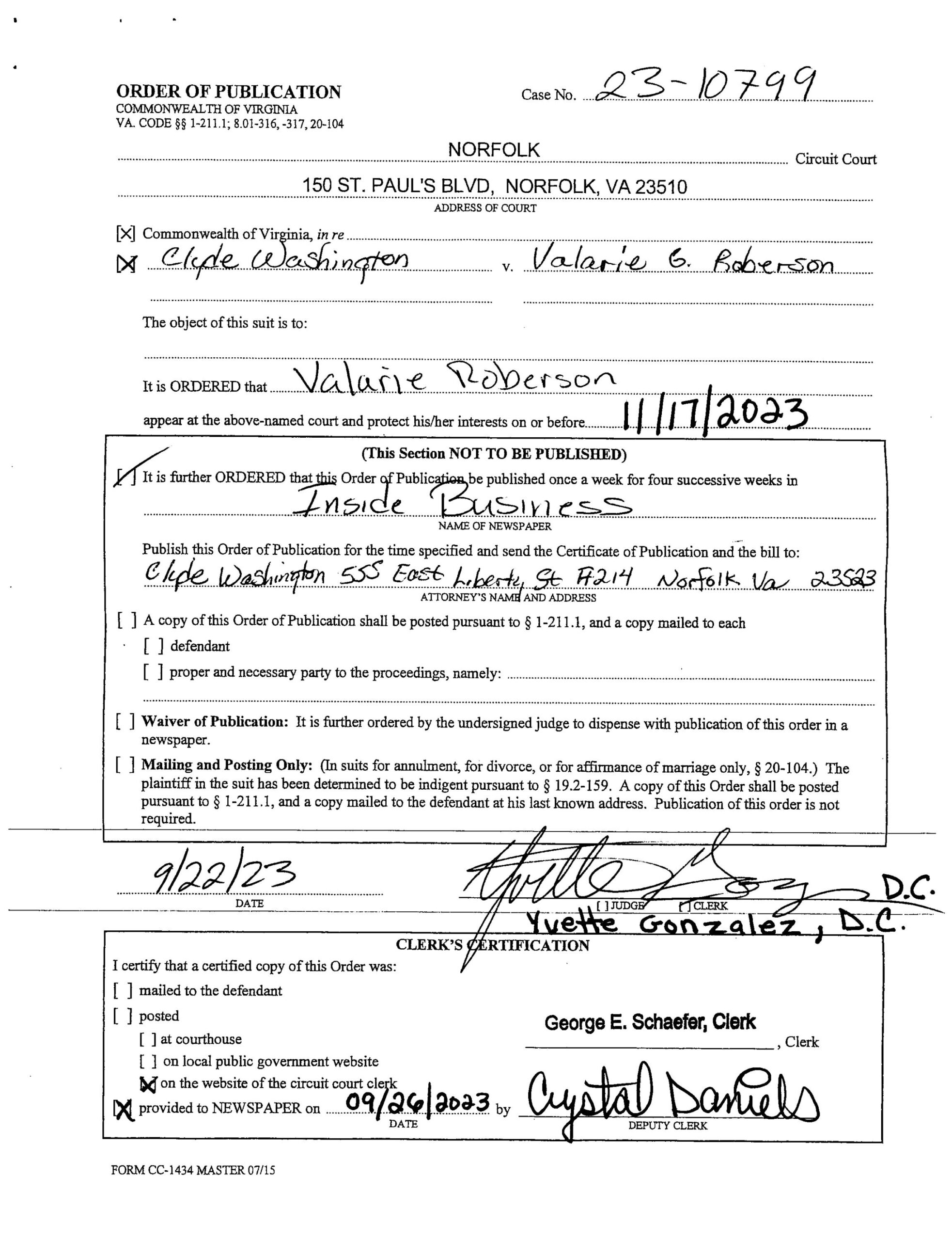 CL23-10799 ORDER OF PUBLICATION