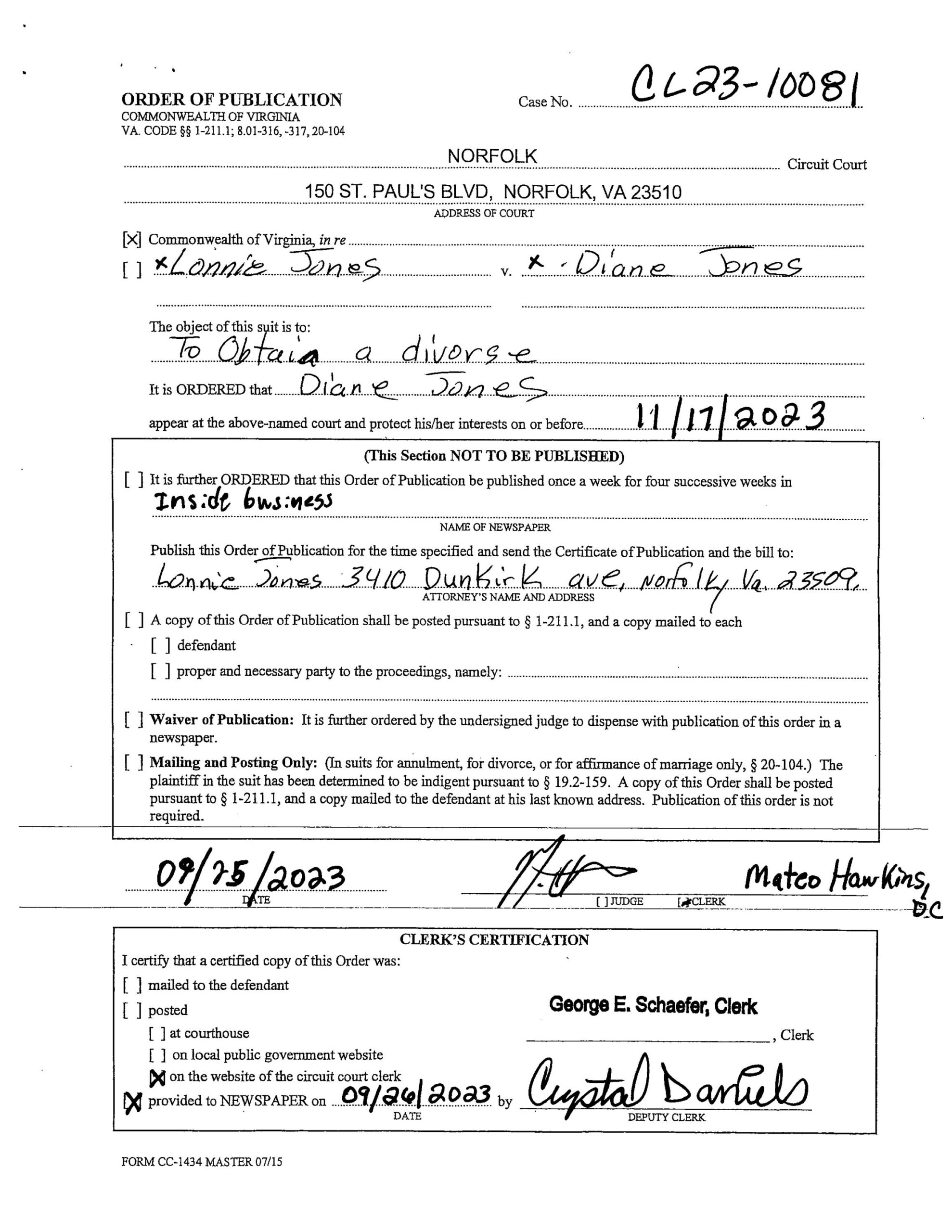 CL23-10081 ORDER OF PUBLICATION