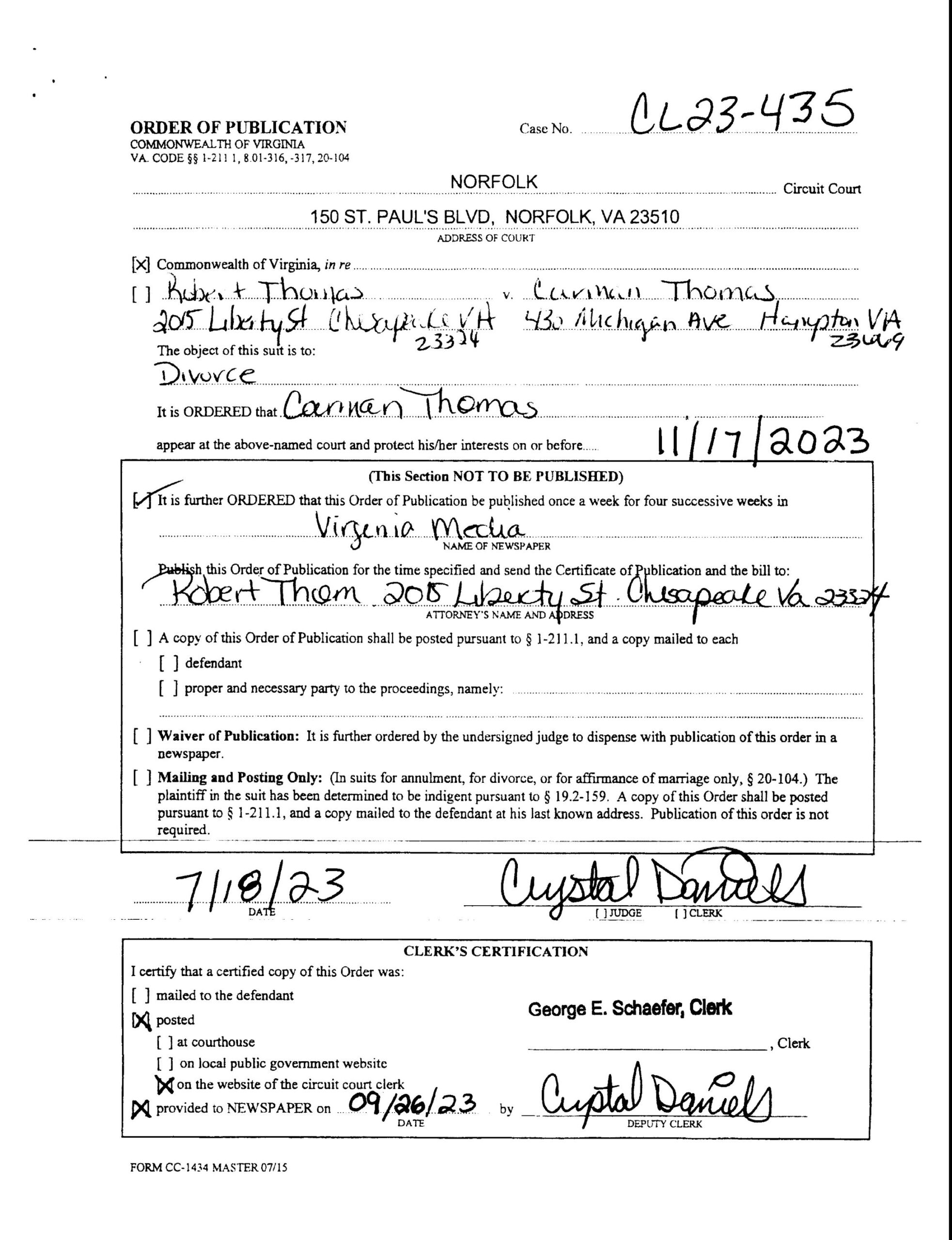 CL23-435 ORDER OF PUBLICATION