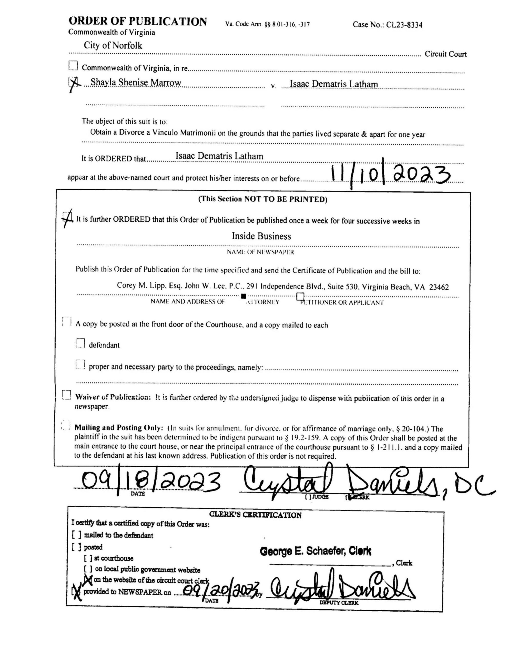 CL23-8334 ORDER OF PUBLICATION