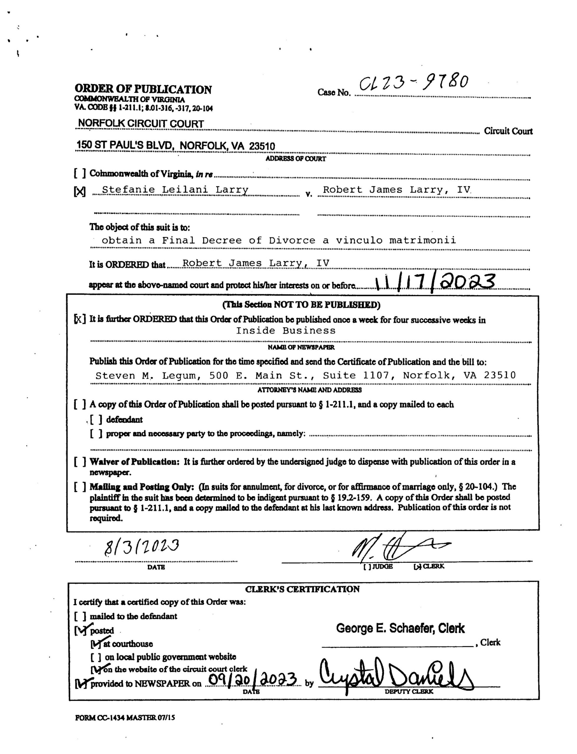 CL23-9780 ORDER OF PUBLICATION