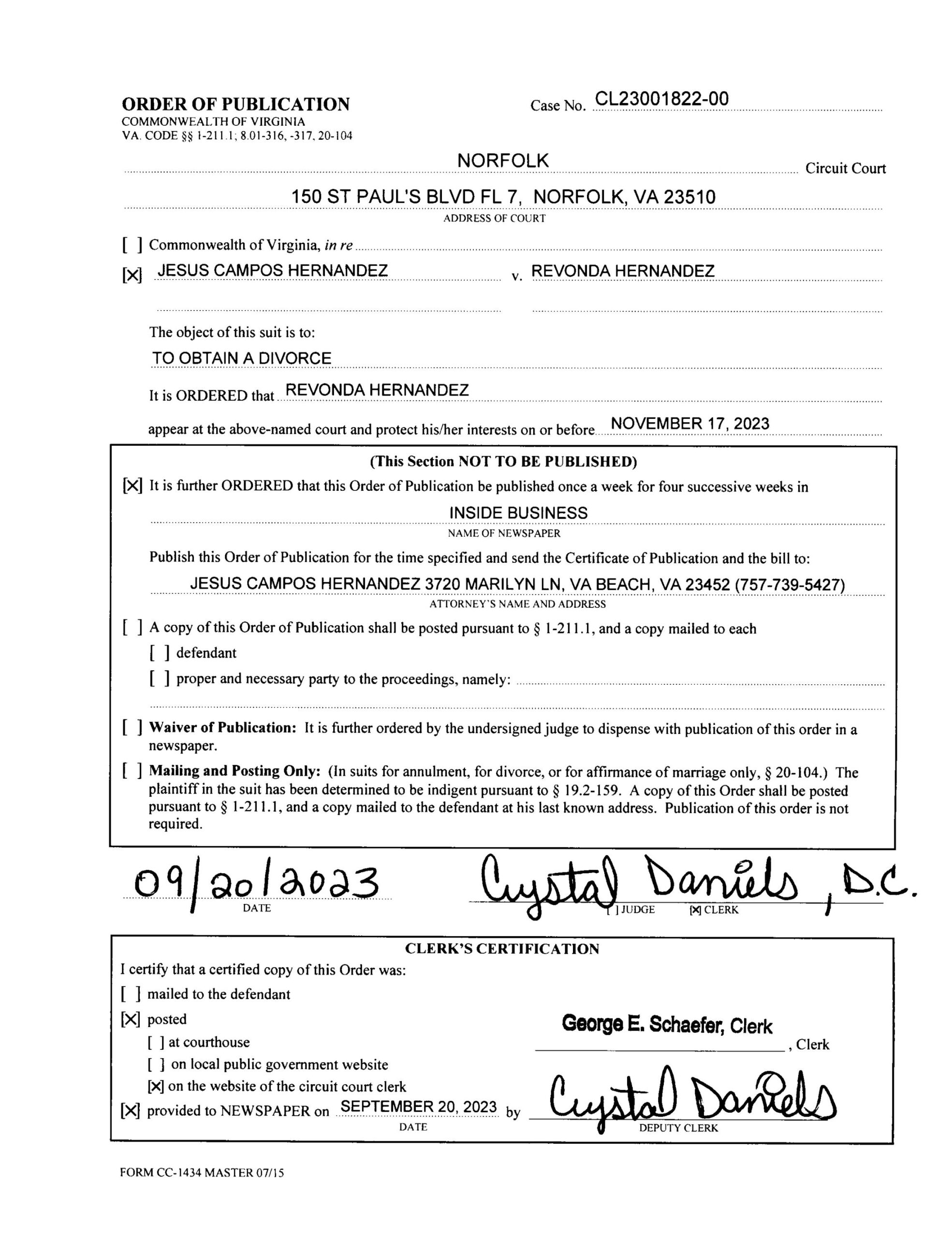 CL23-1822 ORDER OF PUBLICATION