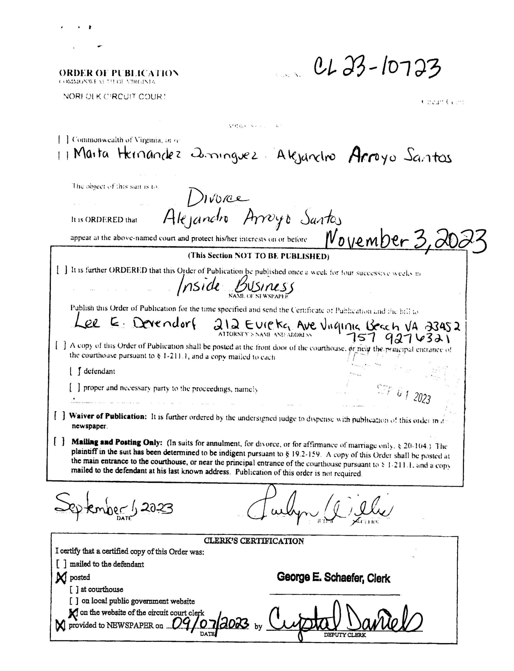 CL23-10723 ORDER OF PUBLICATION