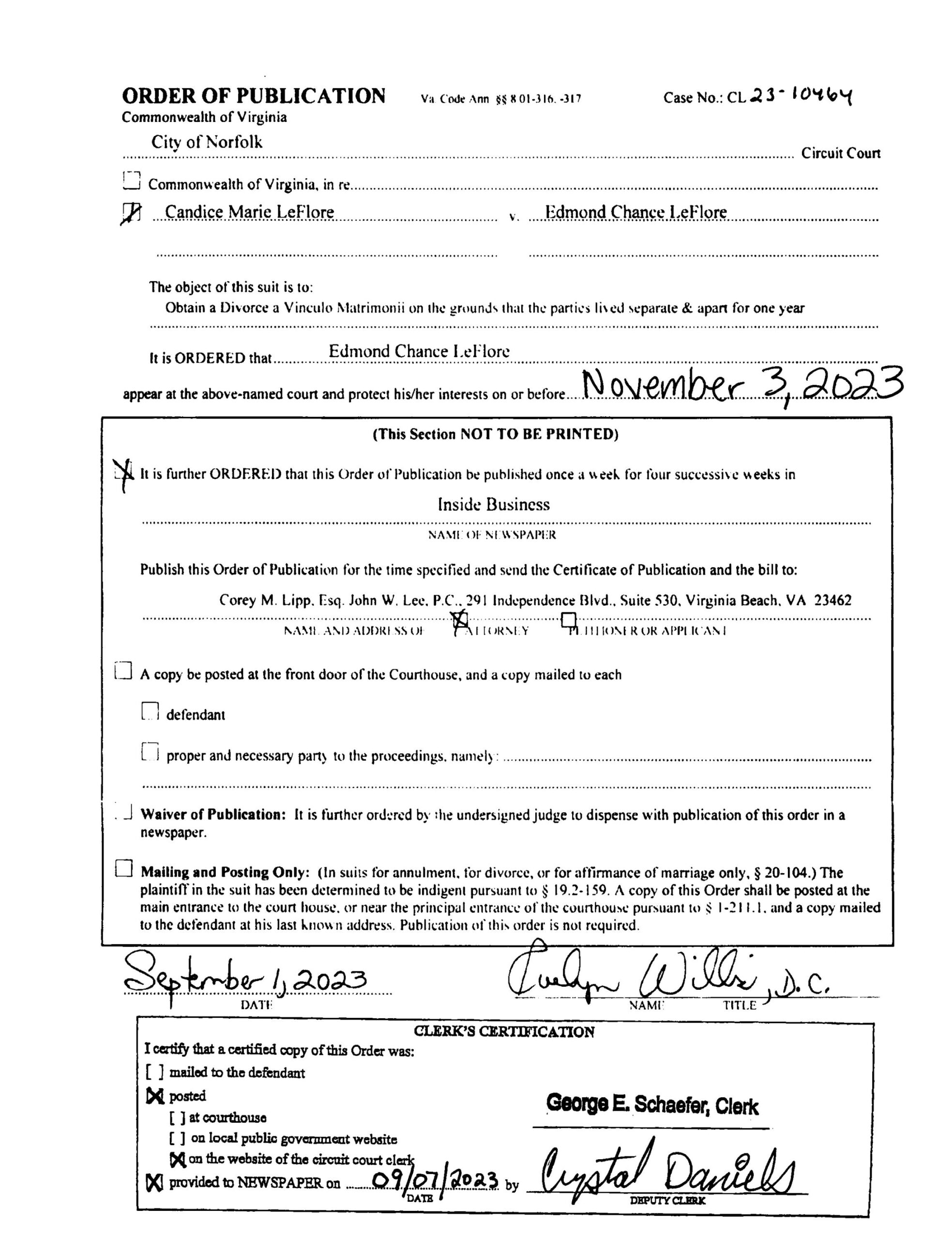 CL23-10464 ORDER OF PUBLICATION
