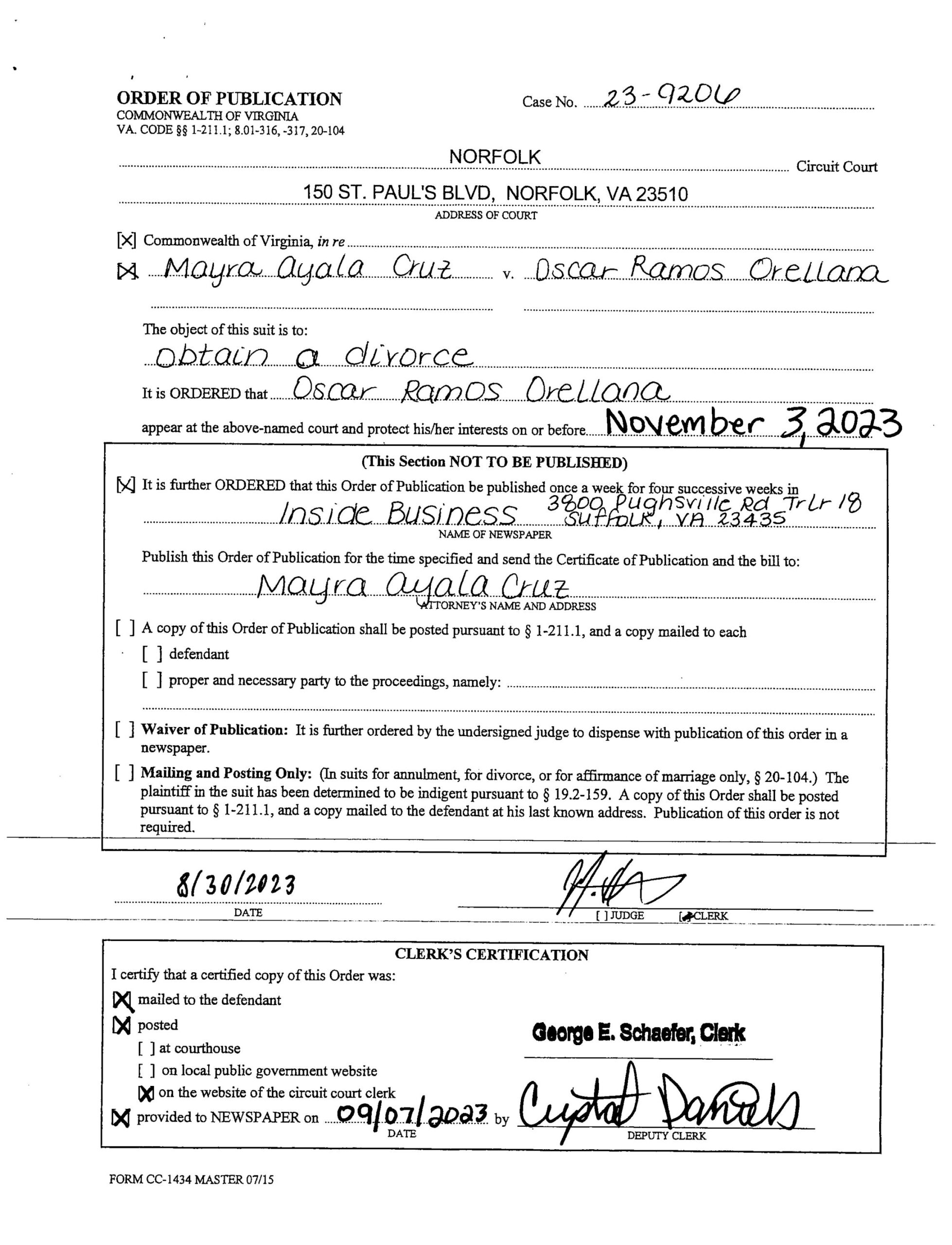 CL23-9206 ORDER OF PUBLICATION