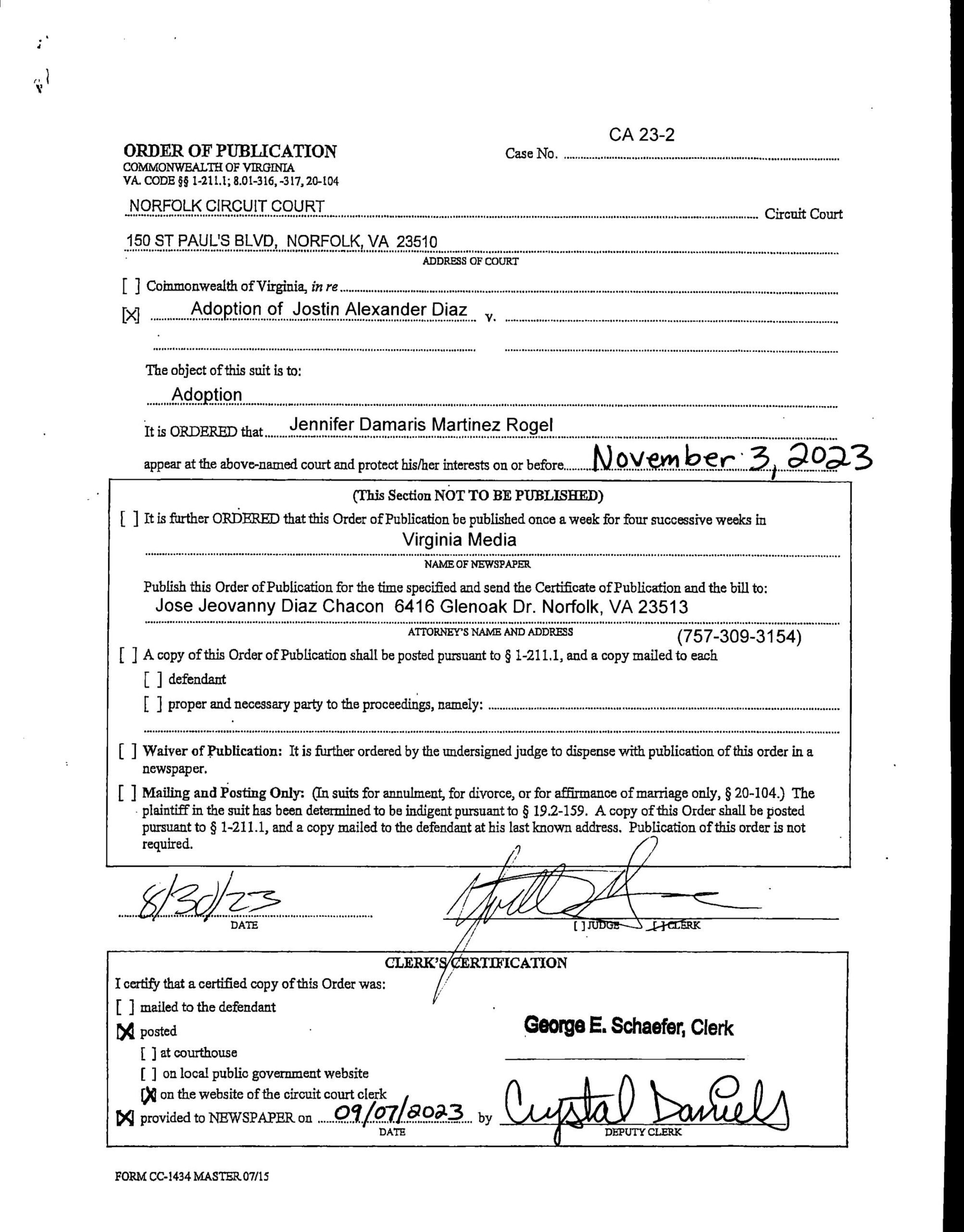 CA23-2 ORDER OF PUBLICATION