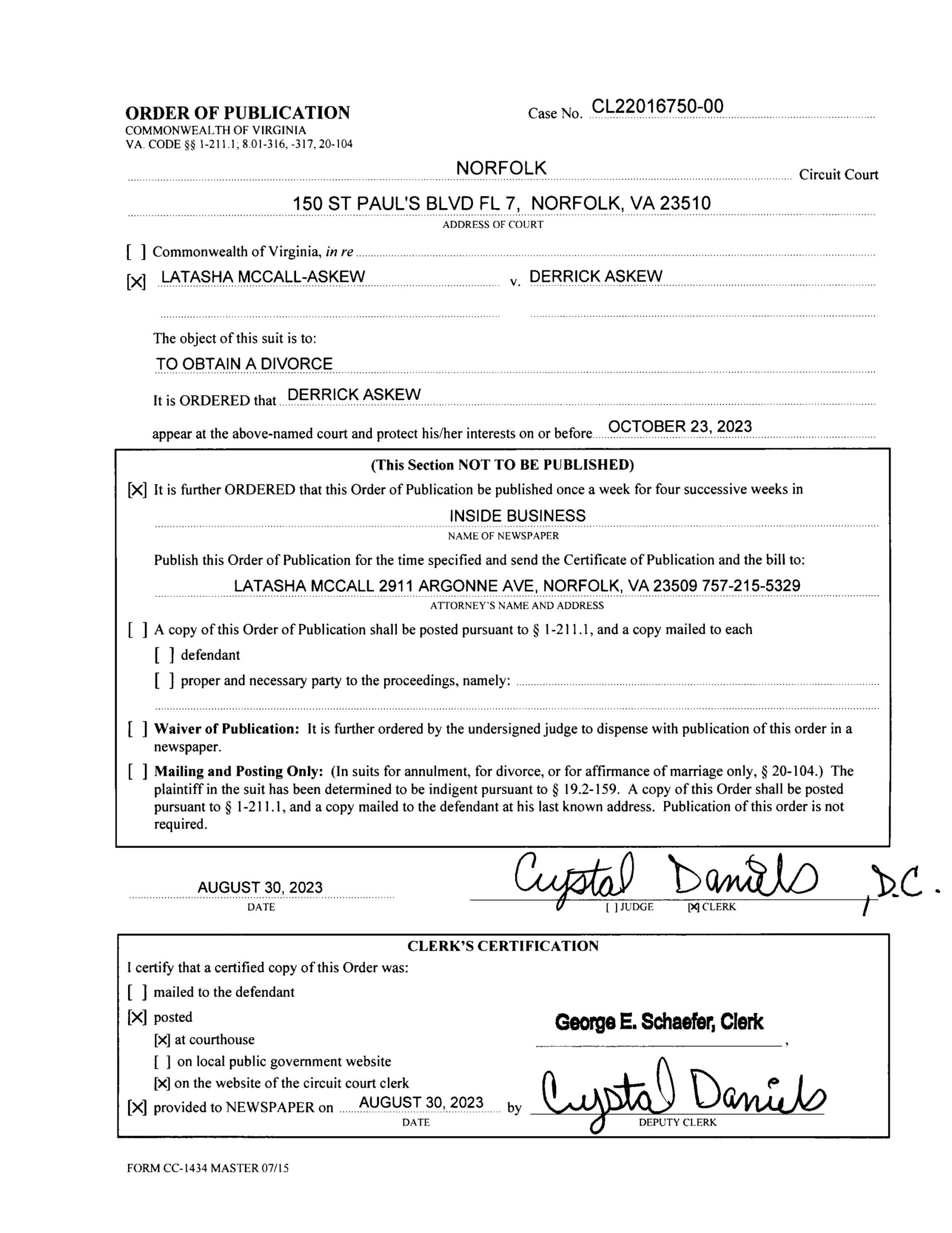CL22-16750 ORDER OF PUBLICATION