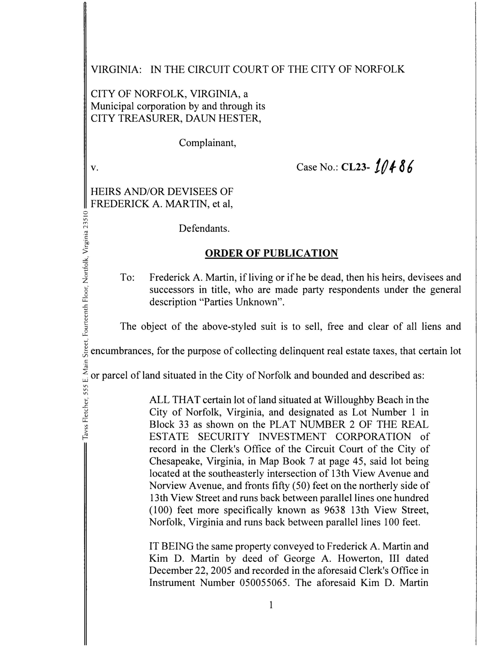 CL23-10486 ORDER OF PUBLICATION