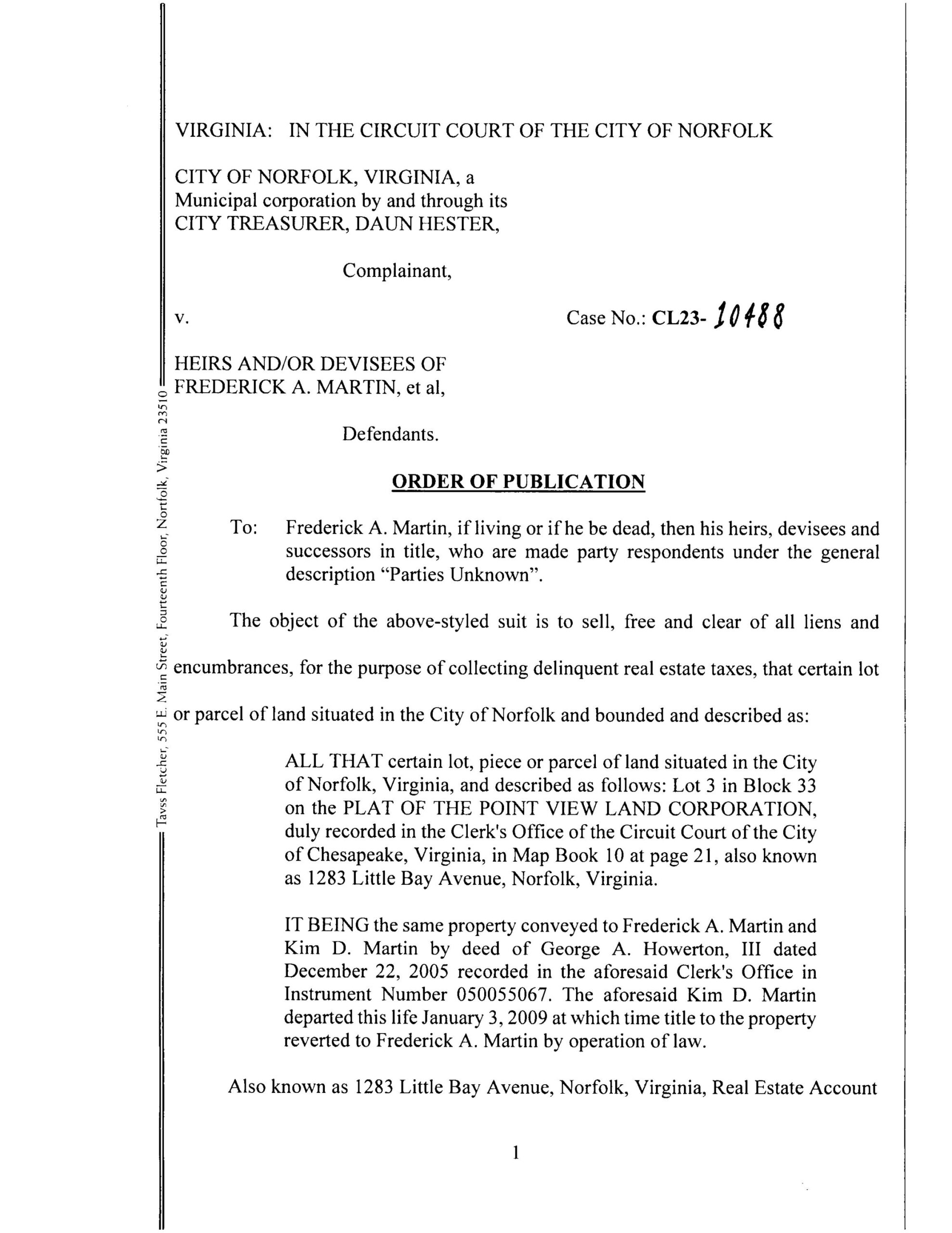 CL23-10488 ORDER OF PUBLICATION