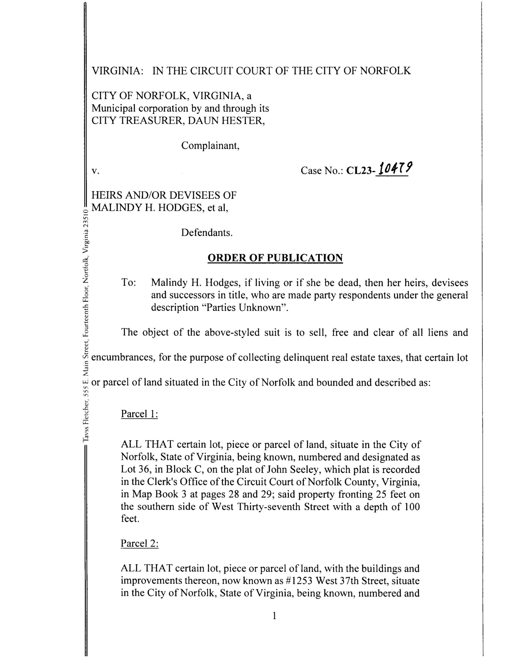 CL23-10479 ORDER OF PUBLICATION