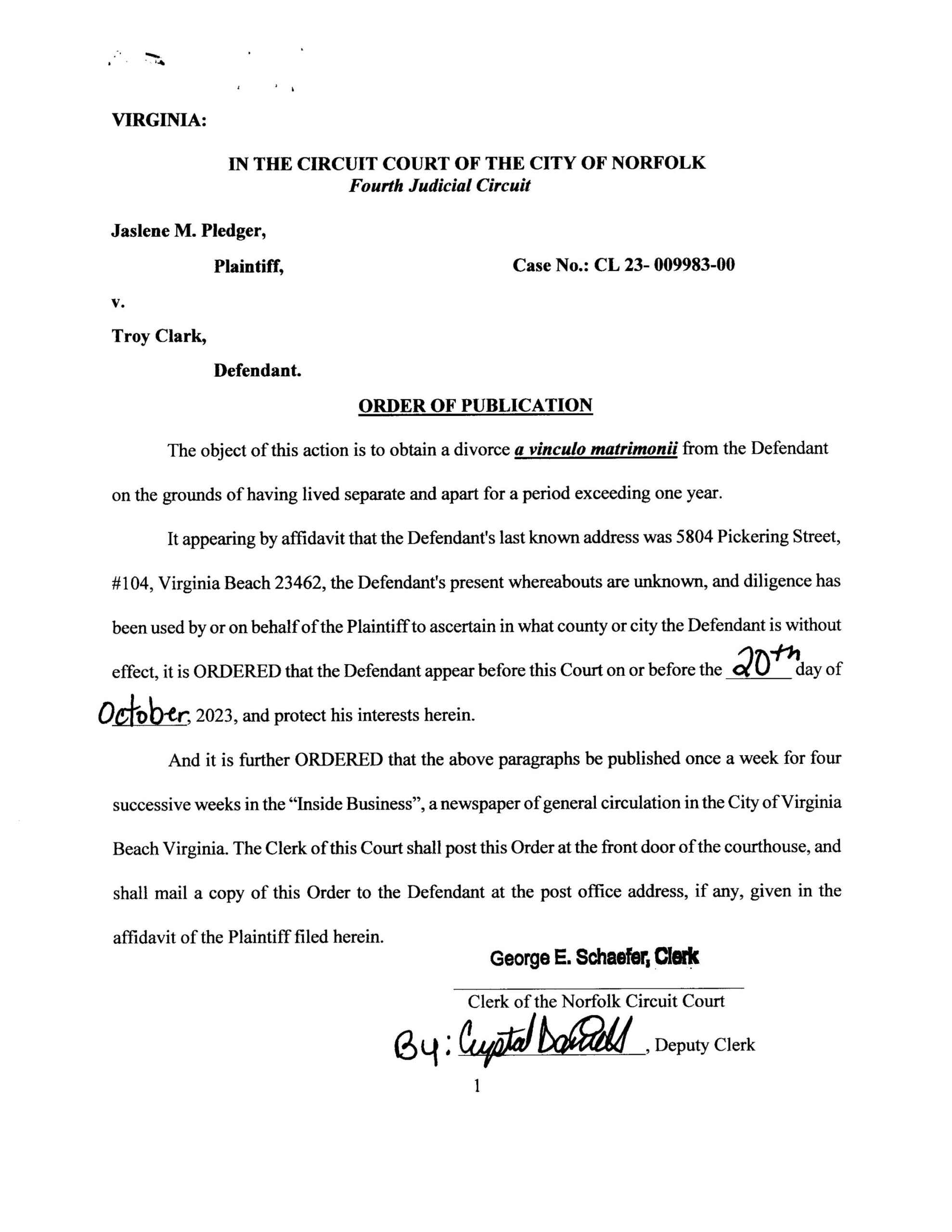 CL23-9983 ORDER OF PUBLICATION