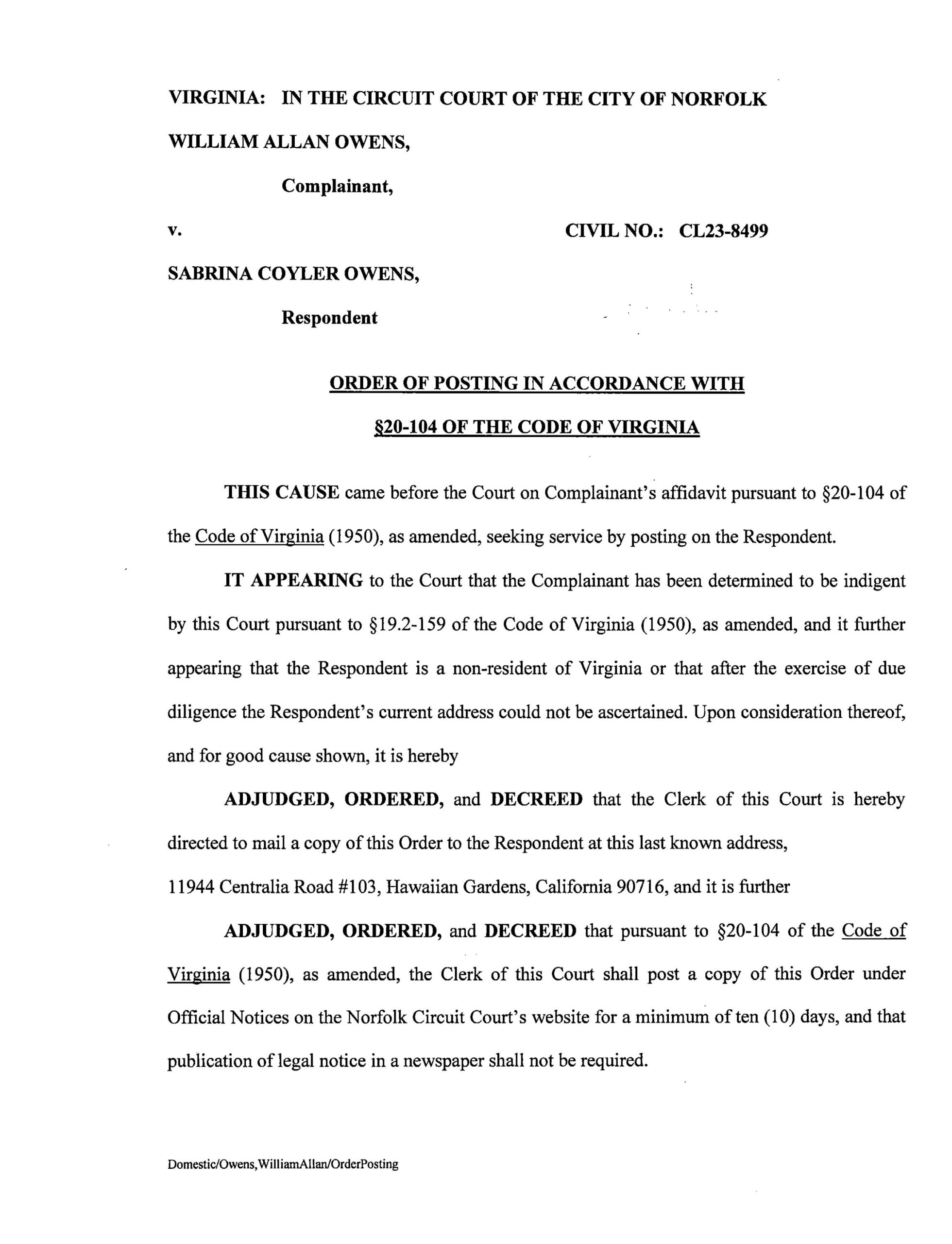 CL23-8499 ORDER OF POSTING