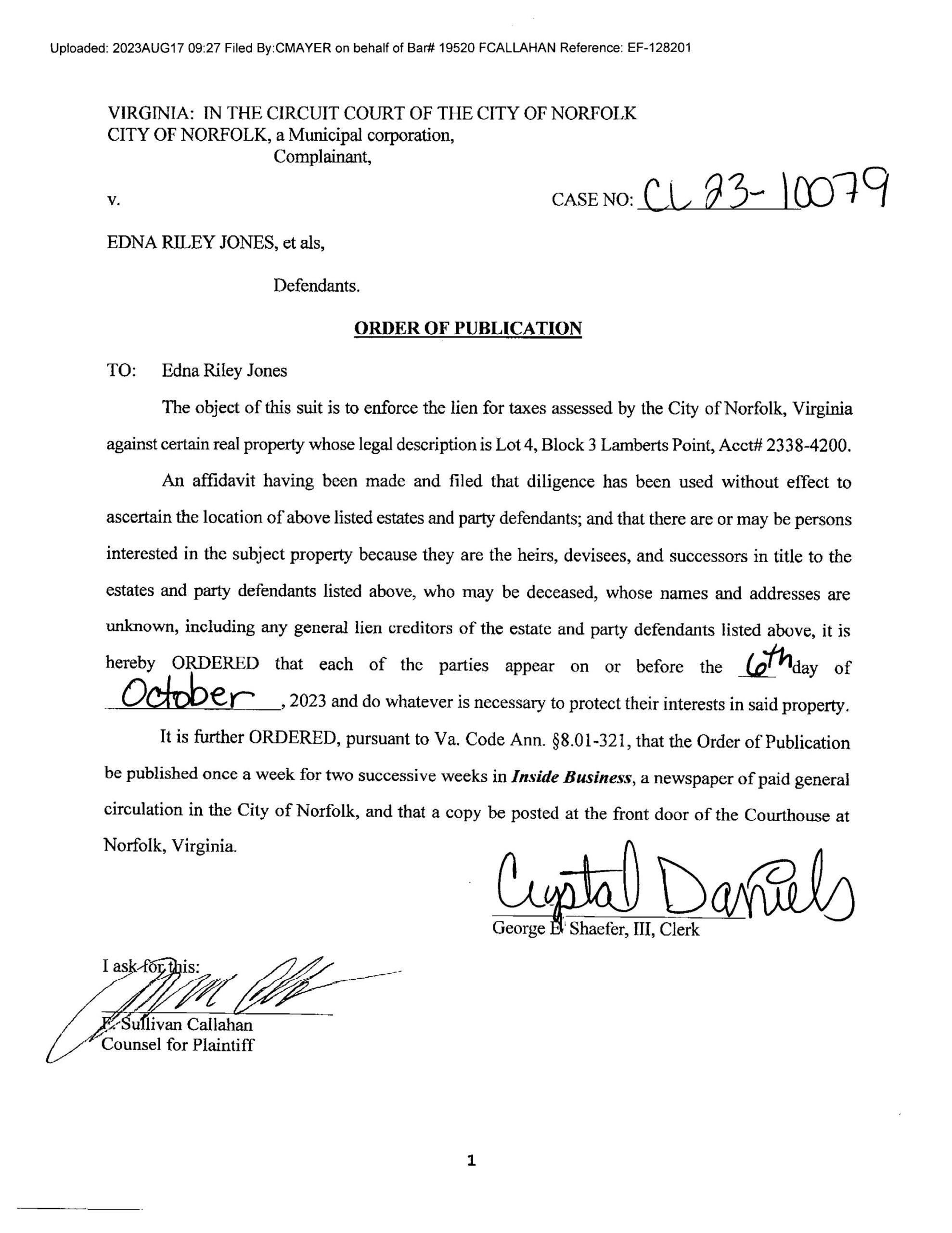 CL23-10079 ORDER OF PUBLICATION