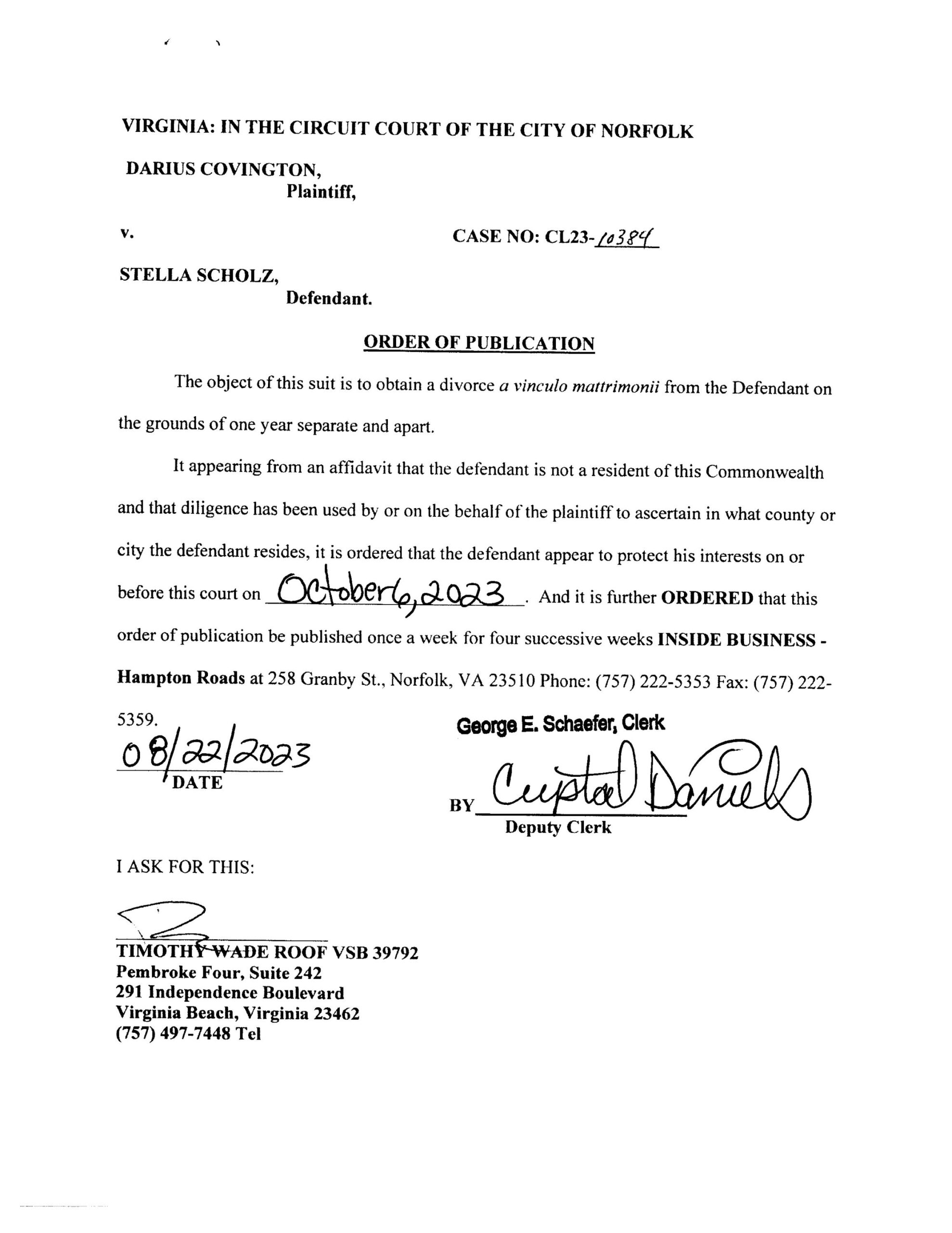 CL23-10384 ORDER OF PUBLICATION