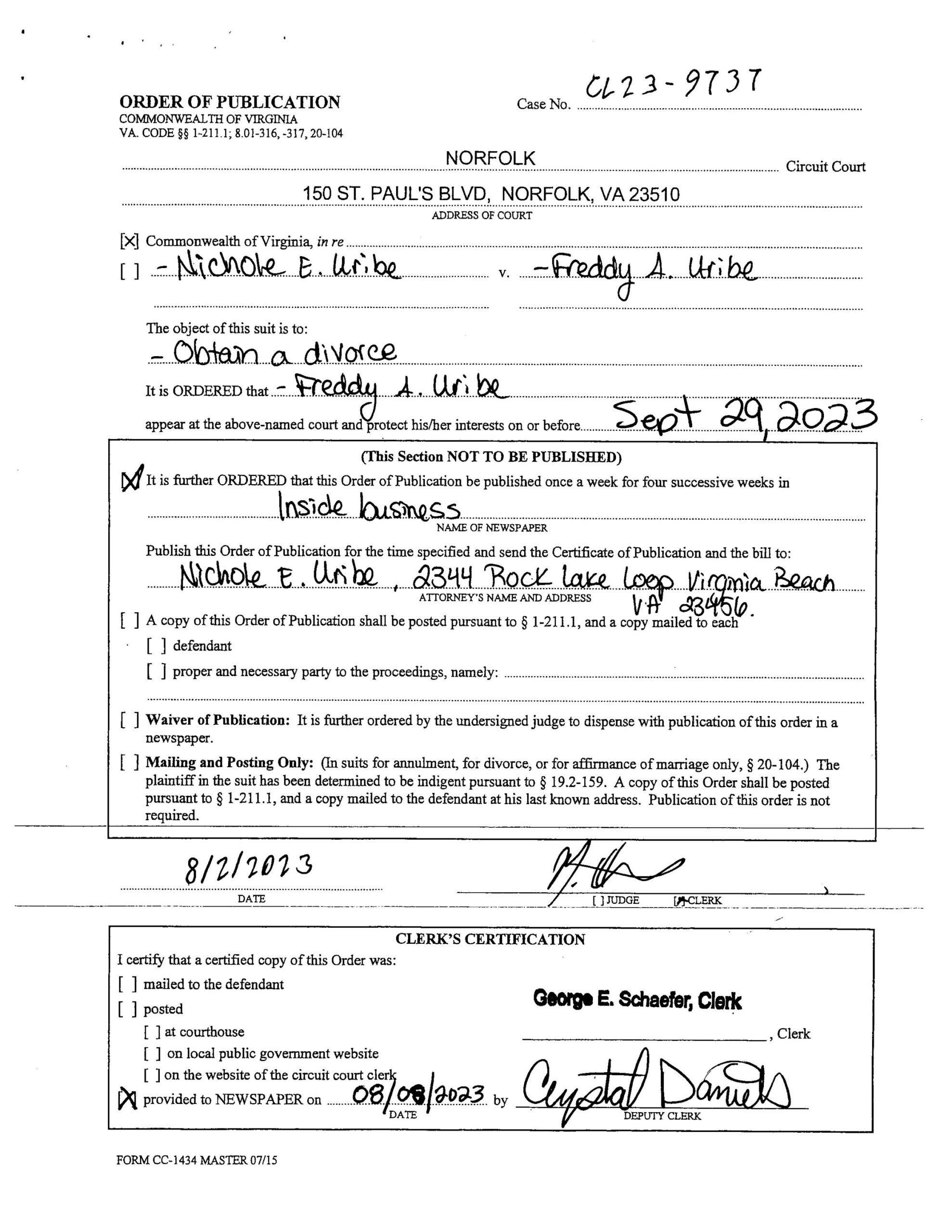 CL23-9737 ORDER OF PUBLICATION