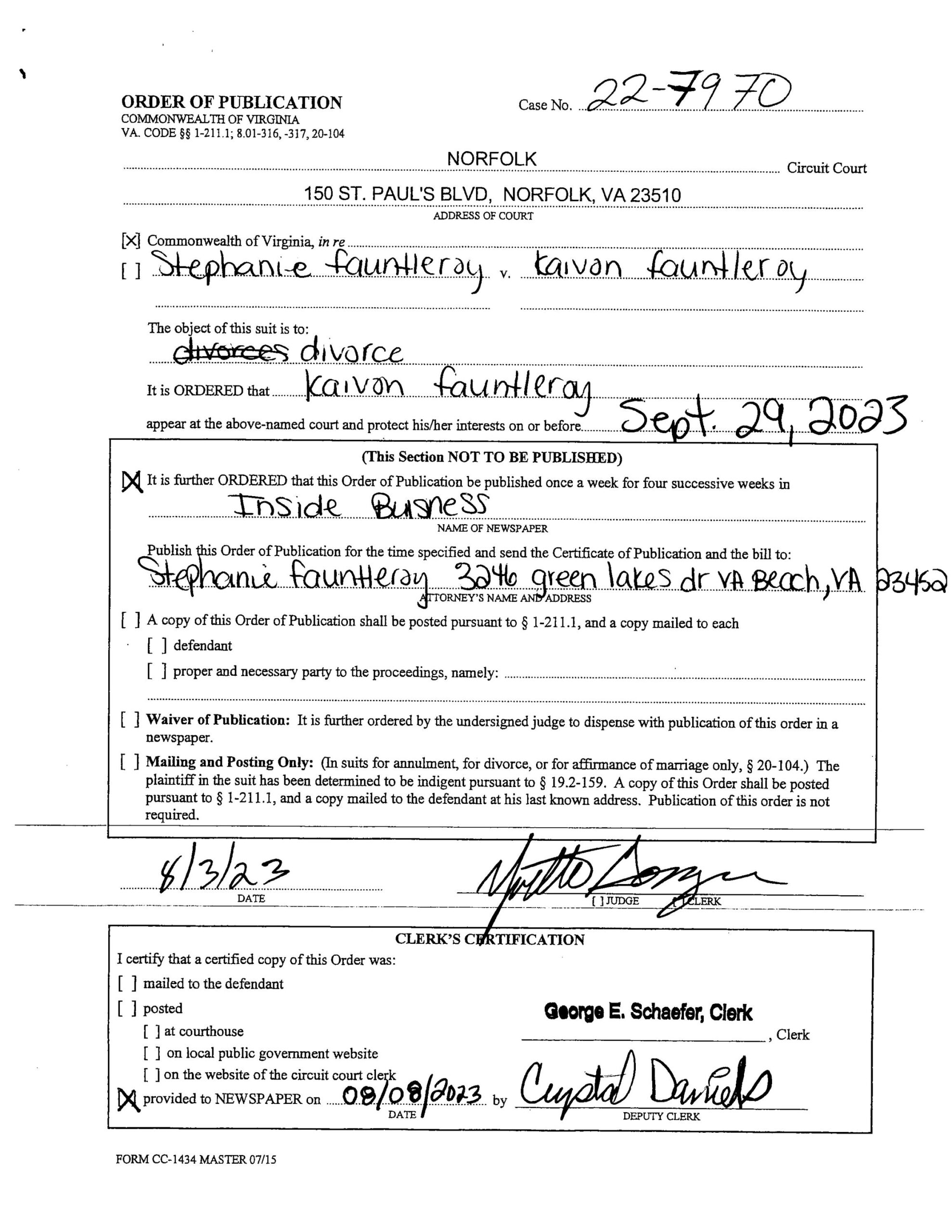 CL22-7970 ORDER OF PUBLICATION