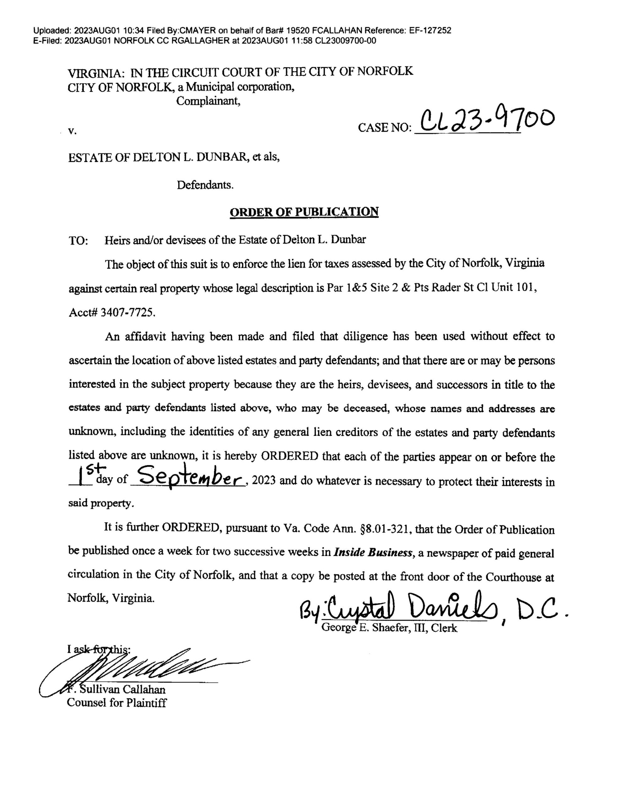 CL23-9700 Order of Publication