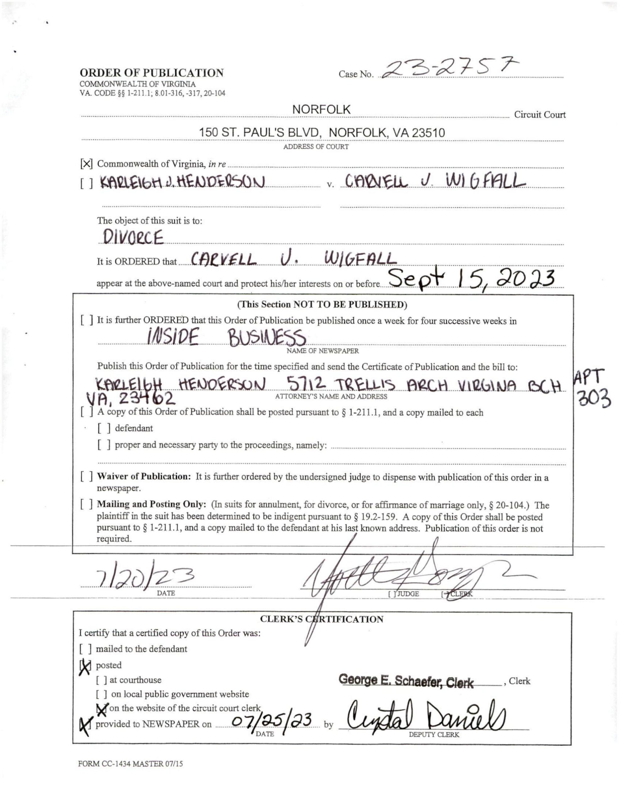 CL23-2757 ORDER OF PUBLICATION