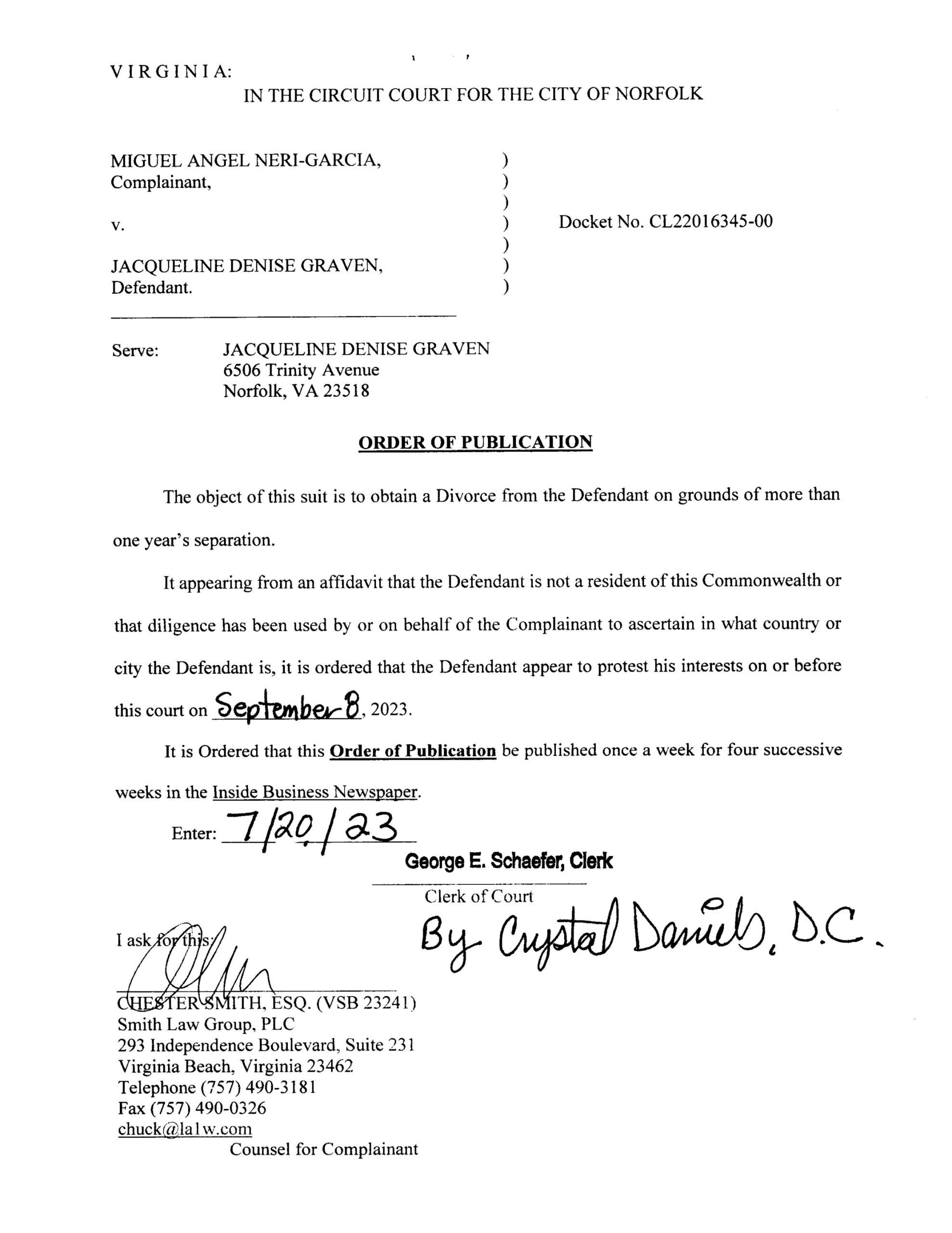 CL22-16345 ORDER OF PUBLICATION