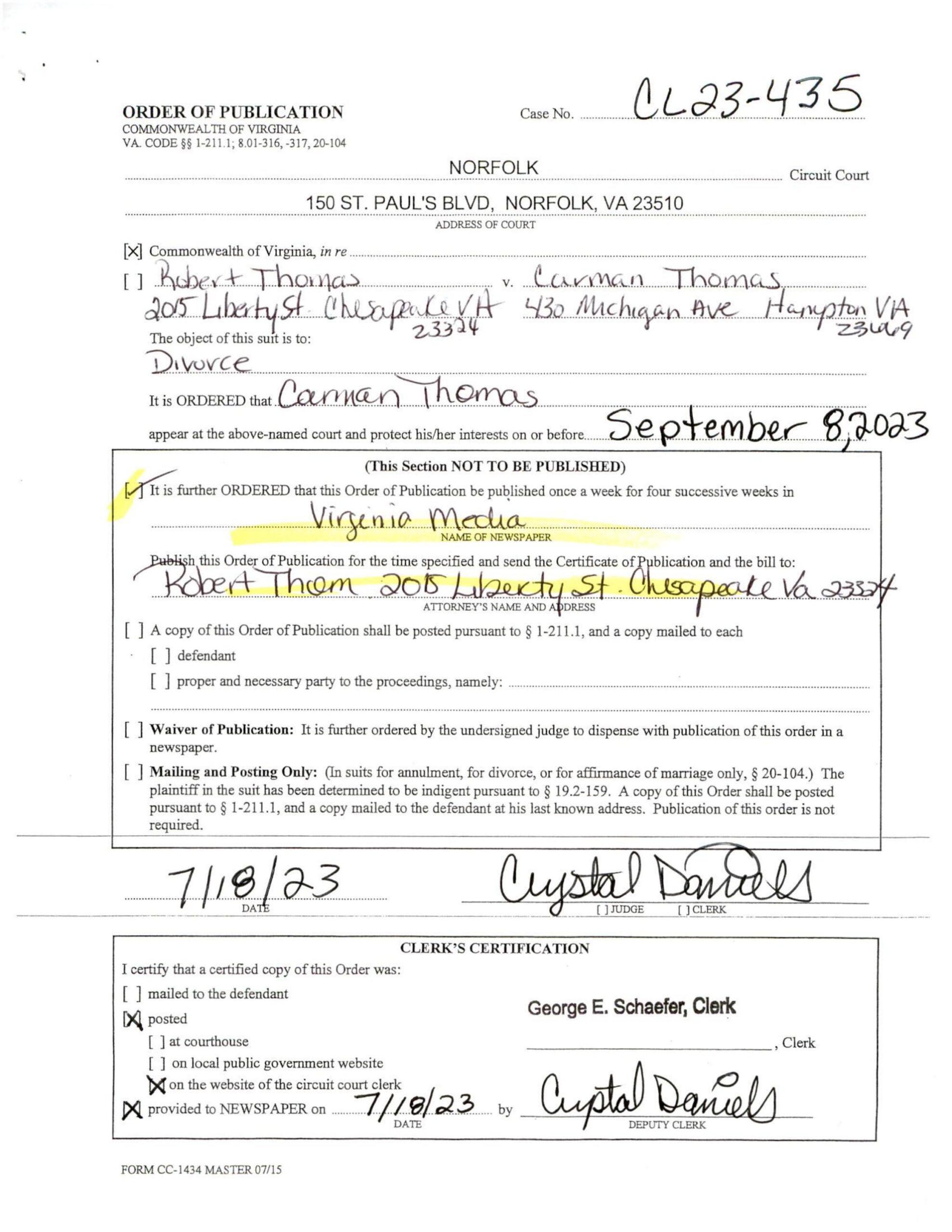 CL23-435 Order of Publication