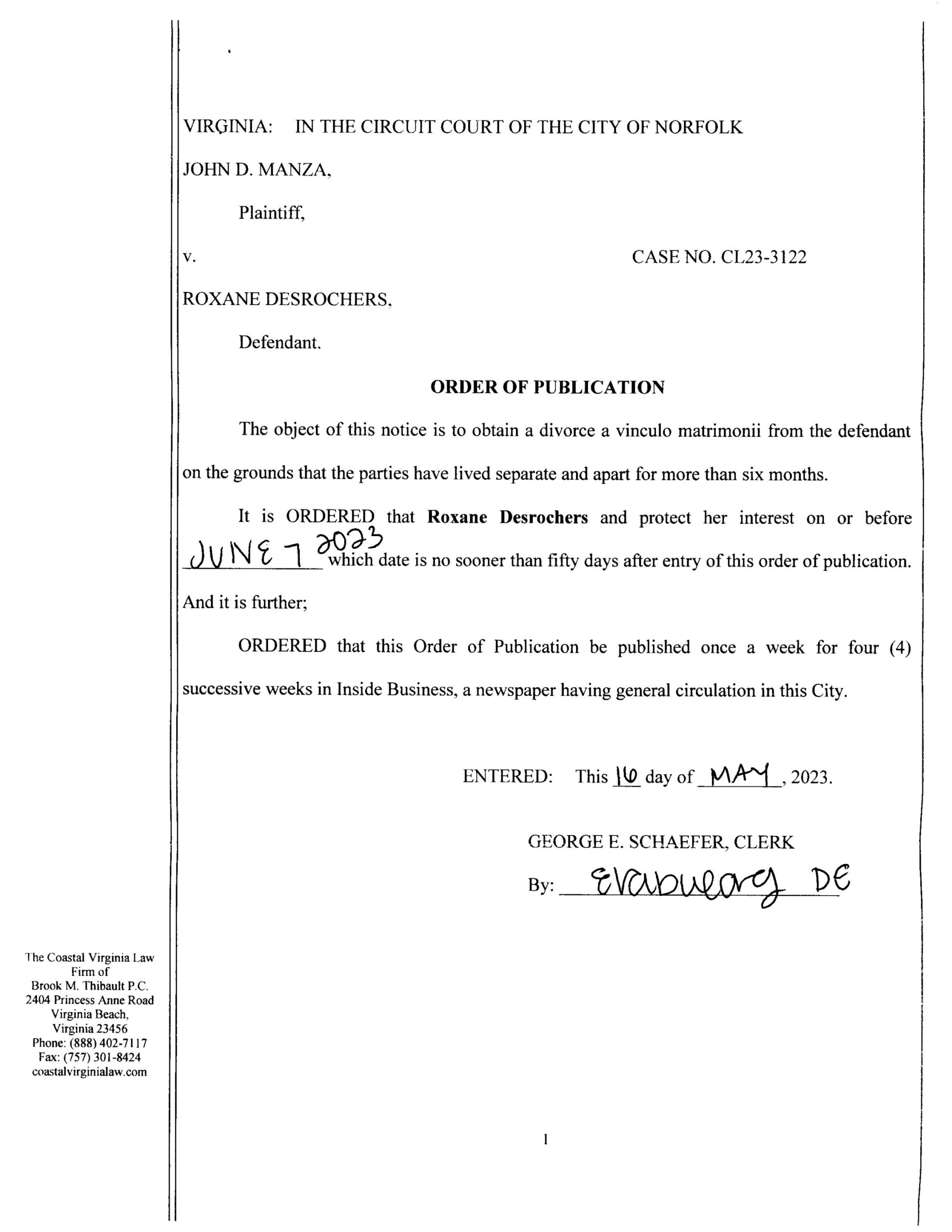 CL23-3122 ORDER OF PUBLICATION