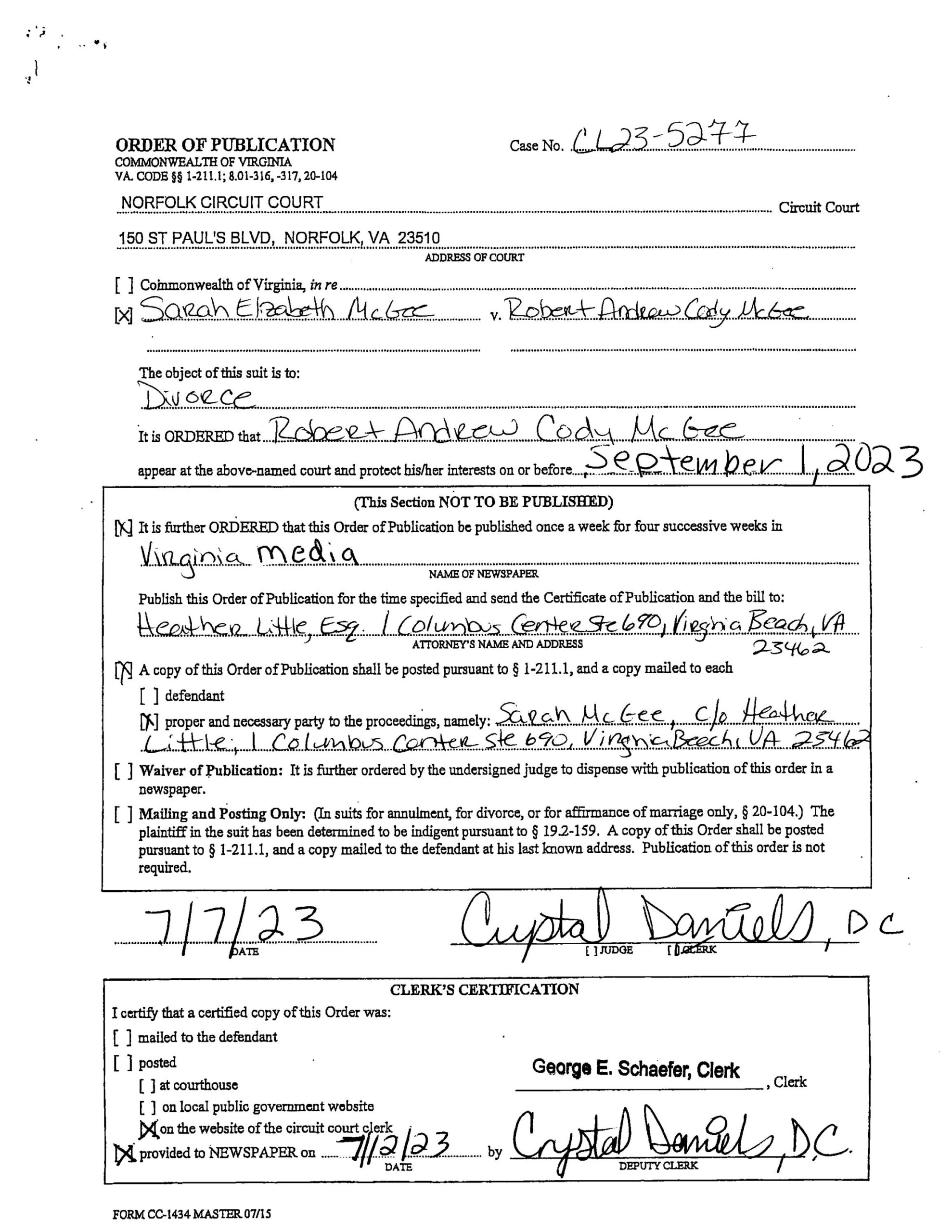 CL23-5277 ORDER OF PUBLICATION