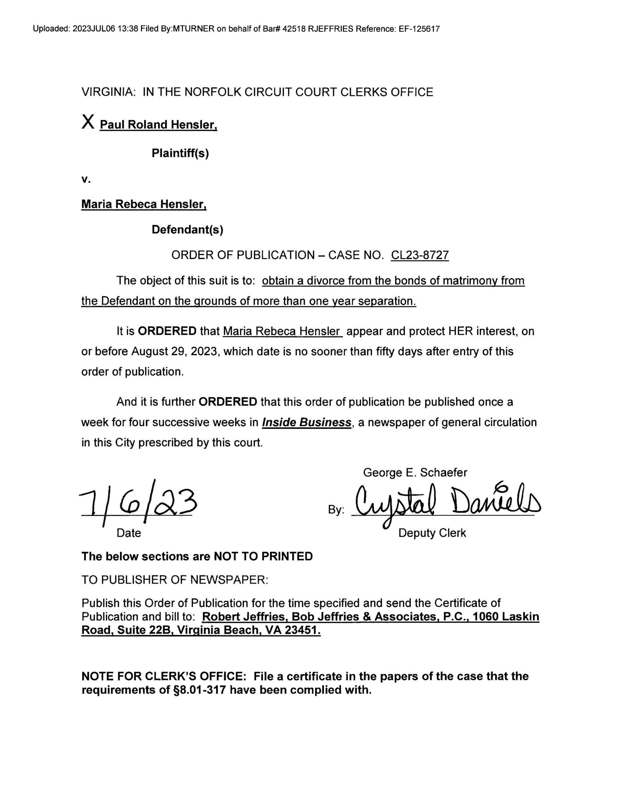 CL23-8727 ORDER OF PUBLICATION