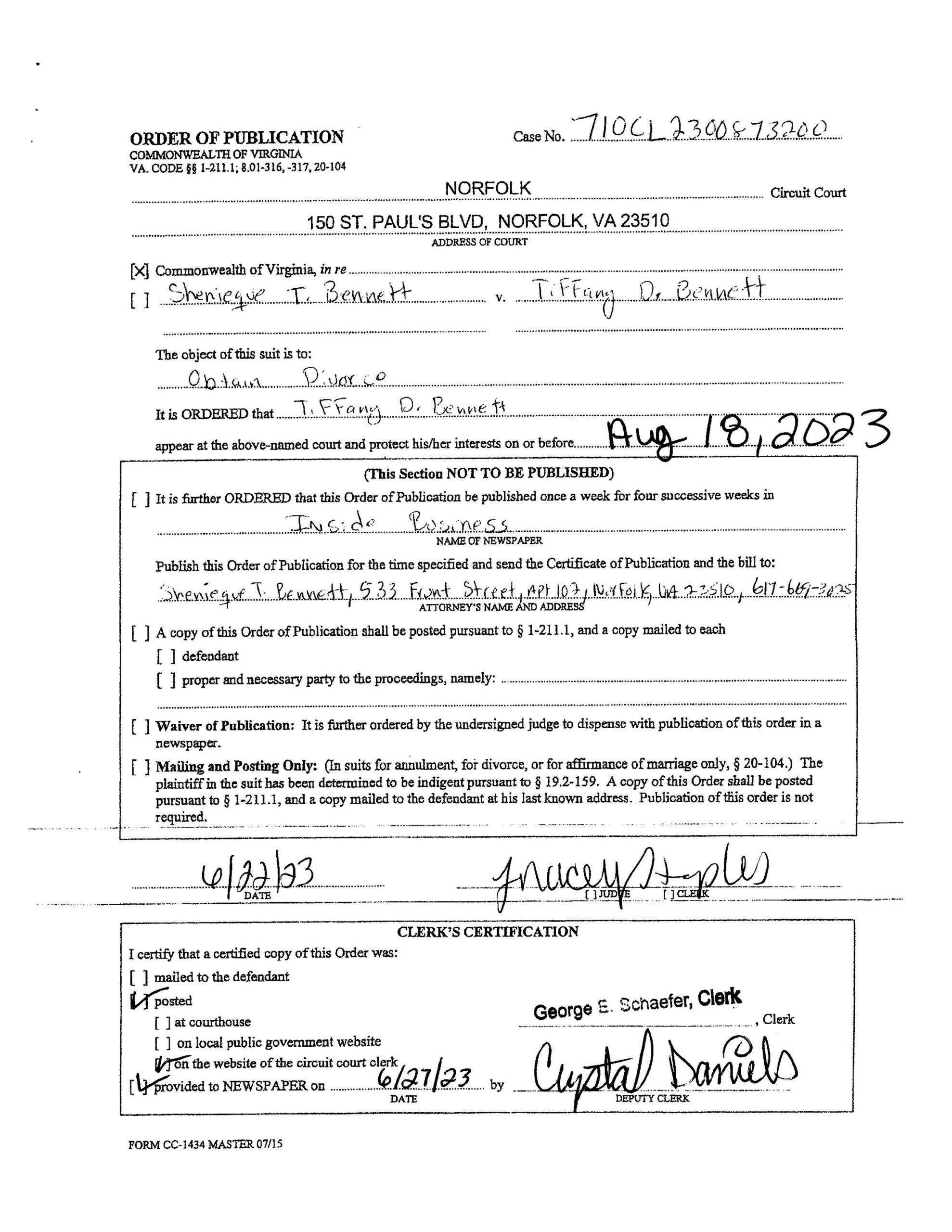 CL23-8732 ORDER OF PUBLICATION